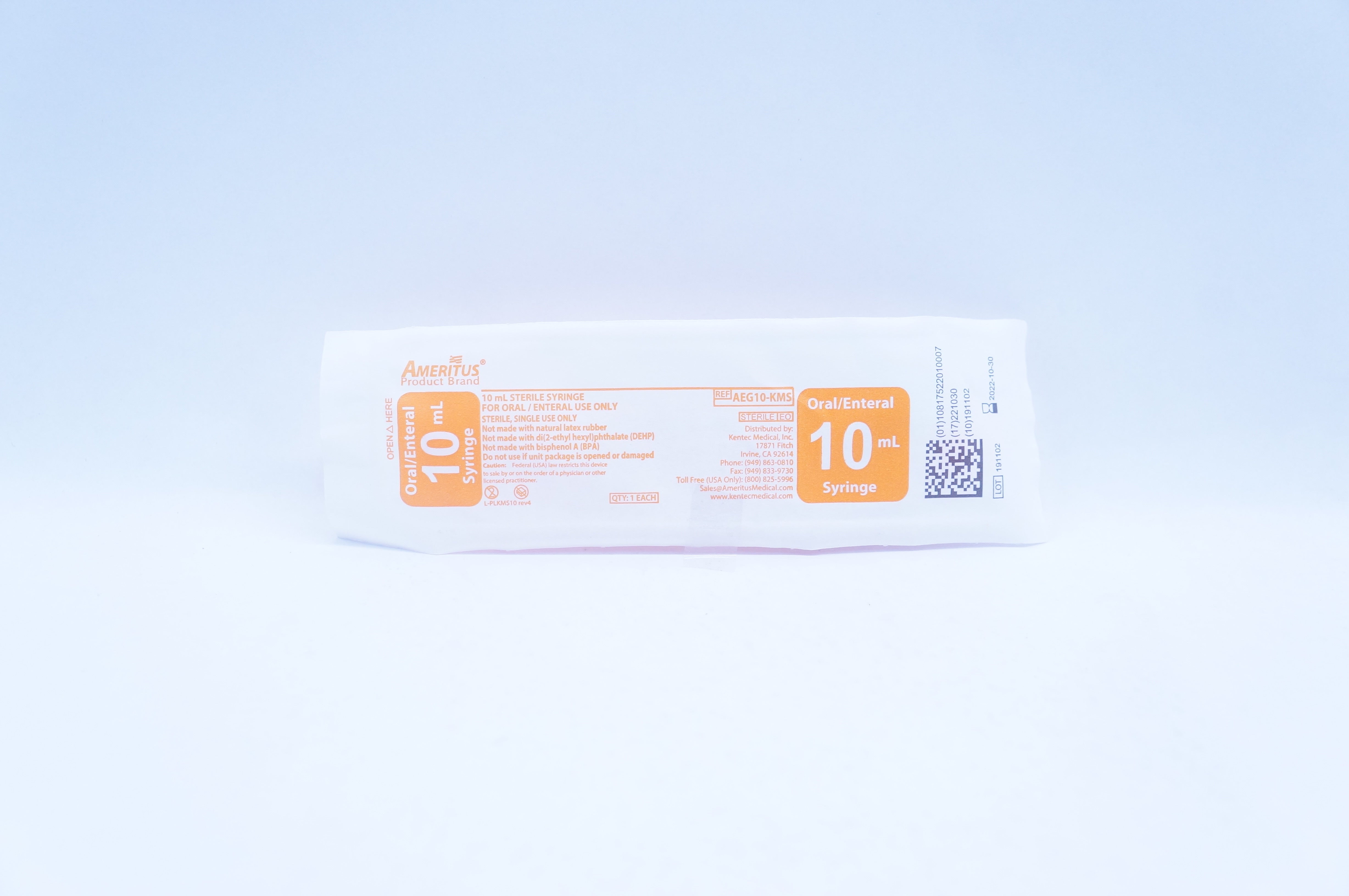 Kentec Medical AEG10-KMS Ameritus 10mL Oral/Enteral Syringe