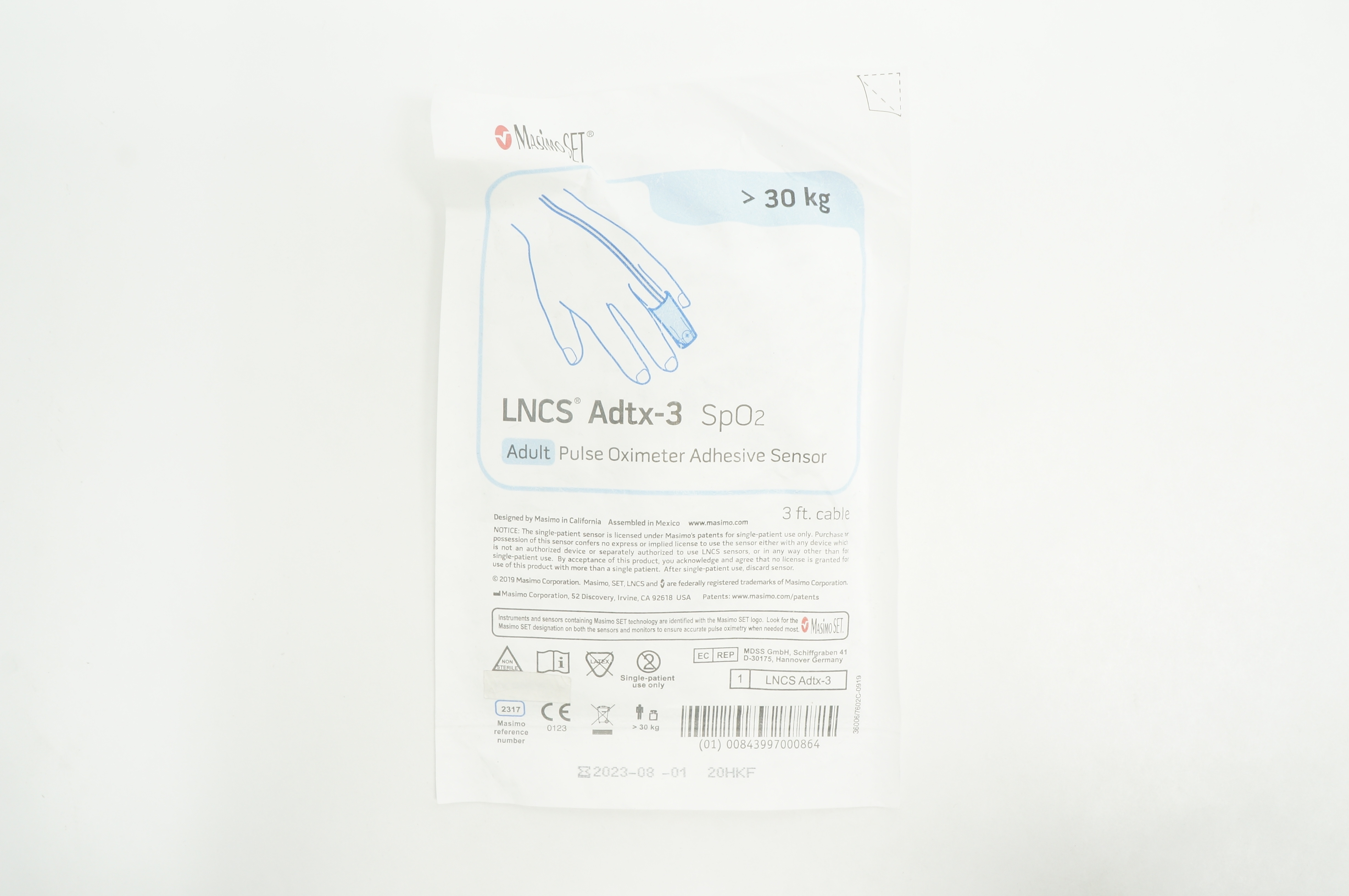 Masimo 2317 LNCS Adtx-3 SpO2 Adult Pulse Oximeter Adhesive Sensor