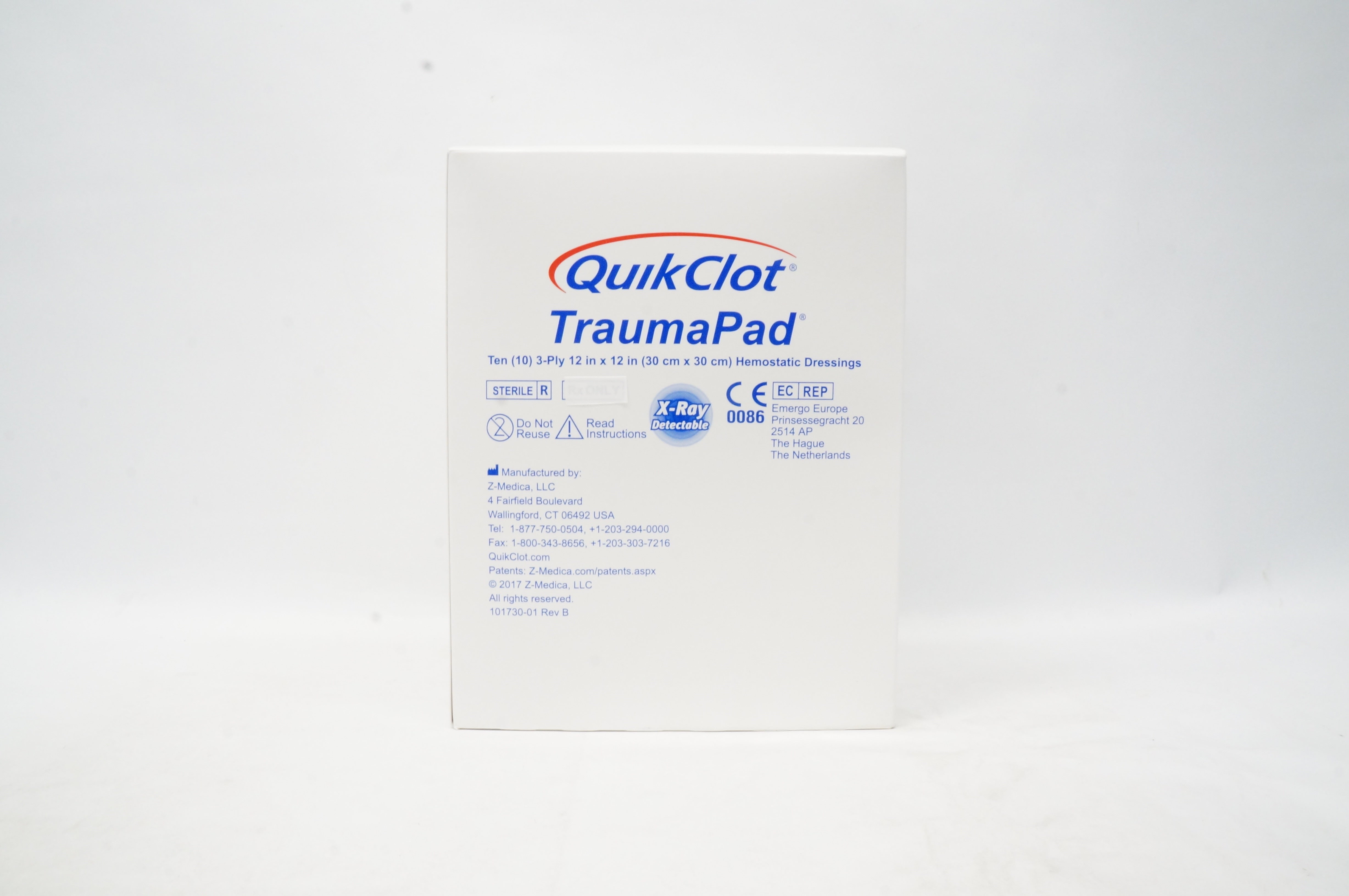 Z-Medica 460 QuikClot TraumaPad Ten 3-Ply 12 inch x 12 inch Hemostatic Dressing