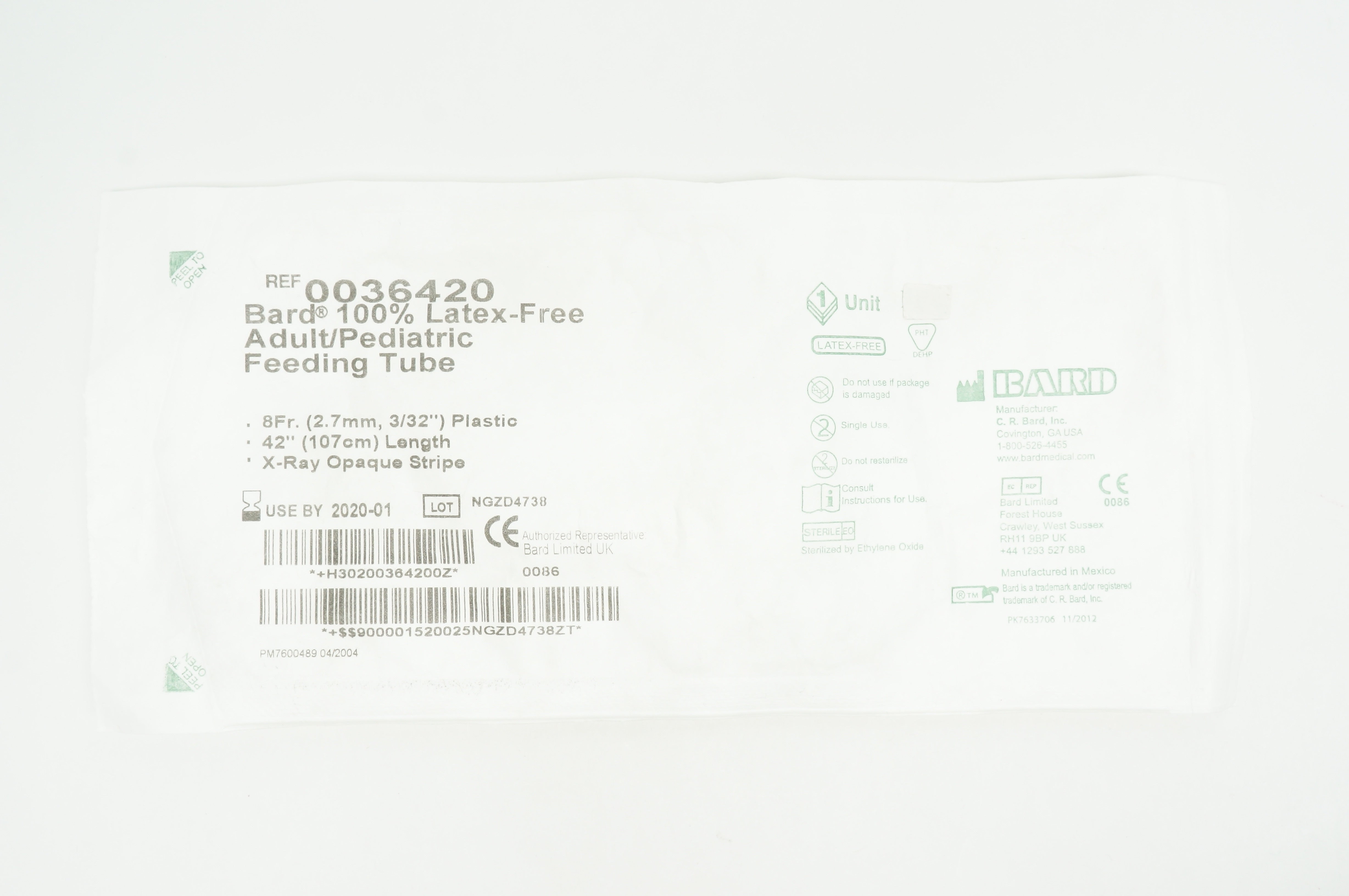 Bard 0036420 Latex-Free Adult/Pediatric Feeding Tube 8Fr. x 42inch (x)