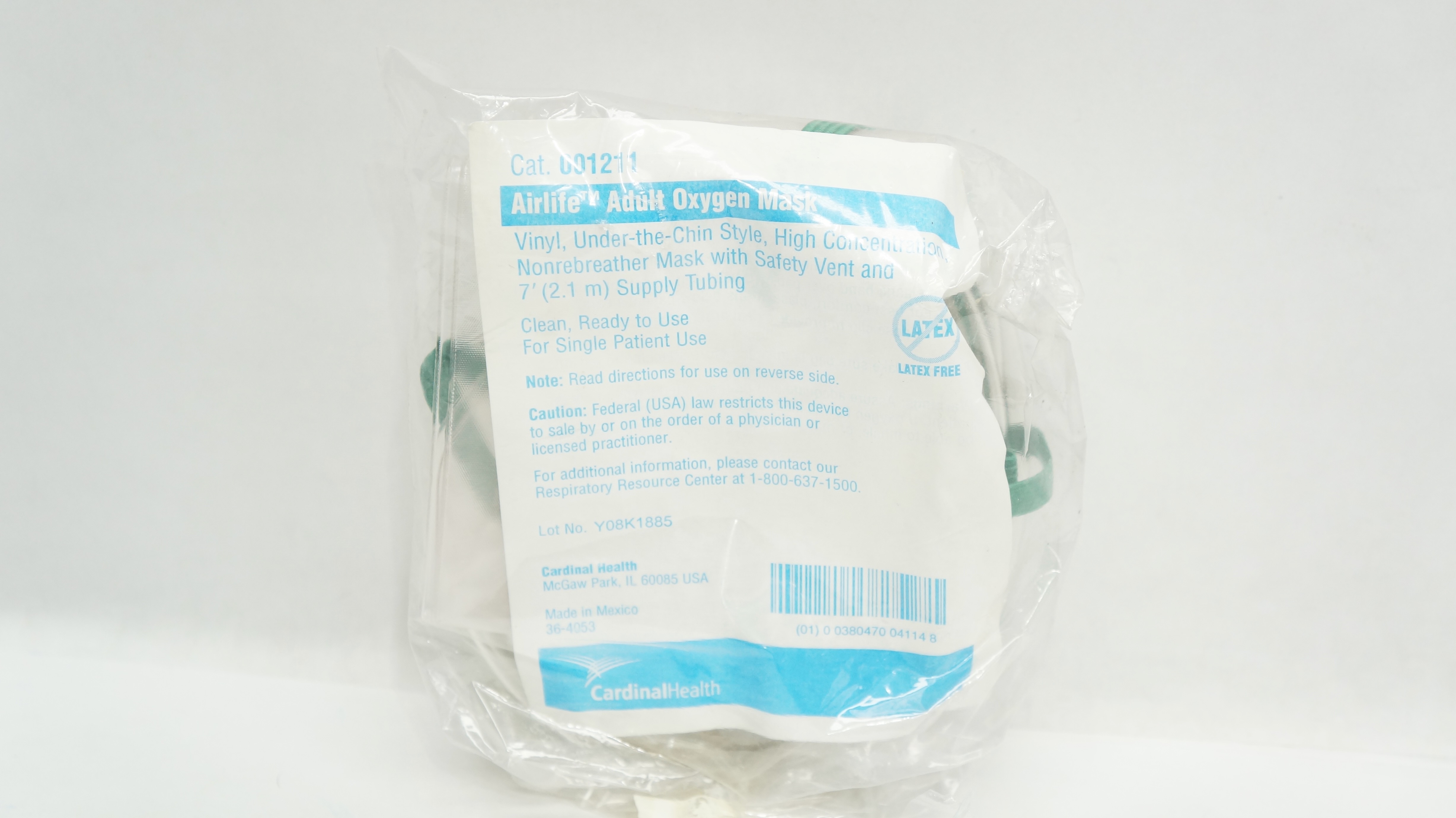 Cardinal Health 001211 AirLife Adult Oxygen Mask with Safety Vent & 7ft