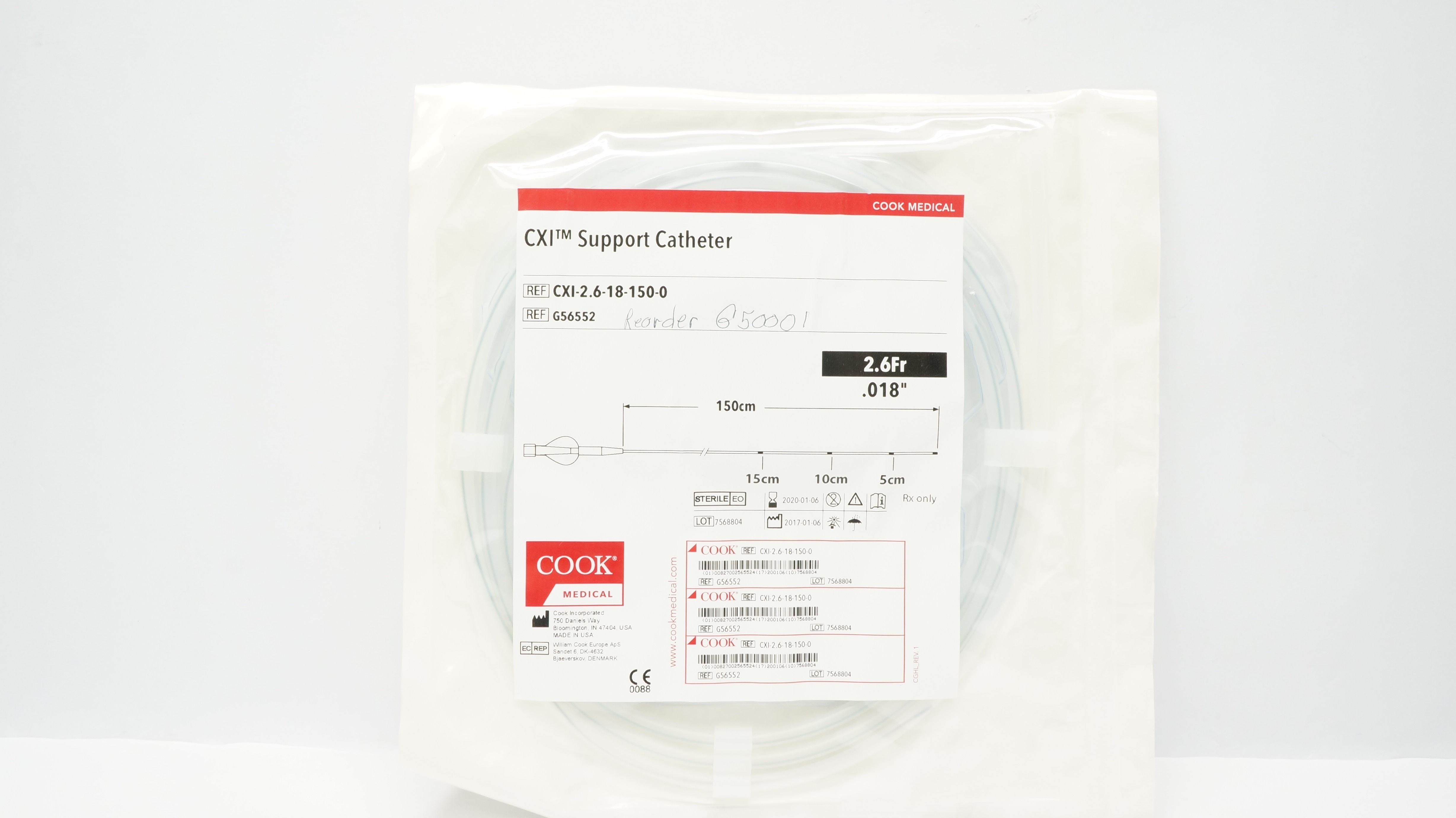 Cook Medical G56552 CXI Support Cath. 2.6Fr x .018inch x 150cm (x)