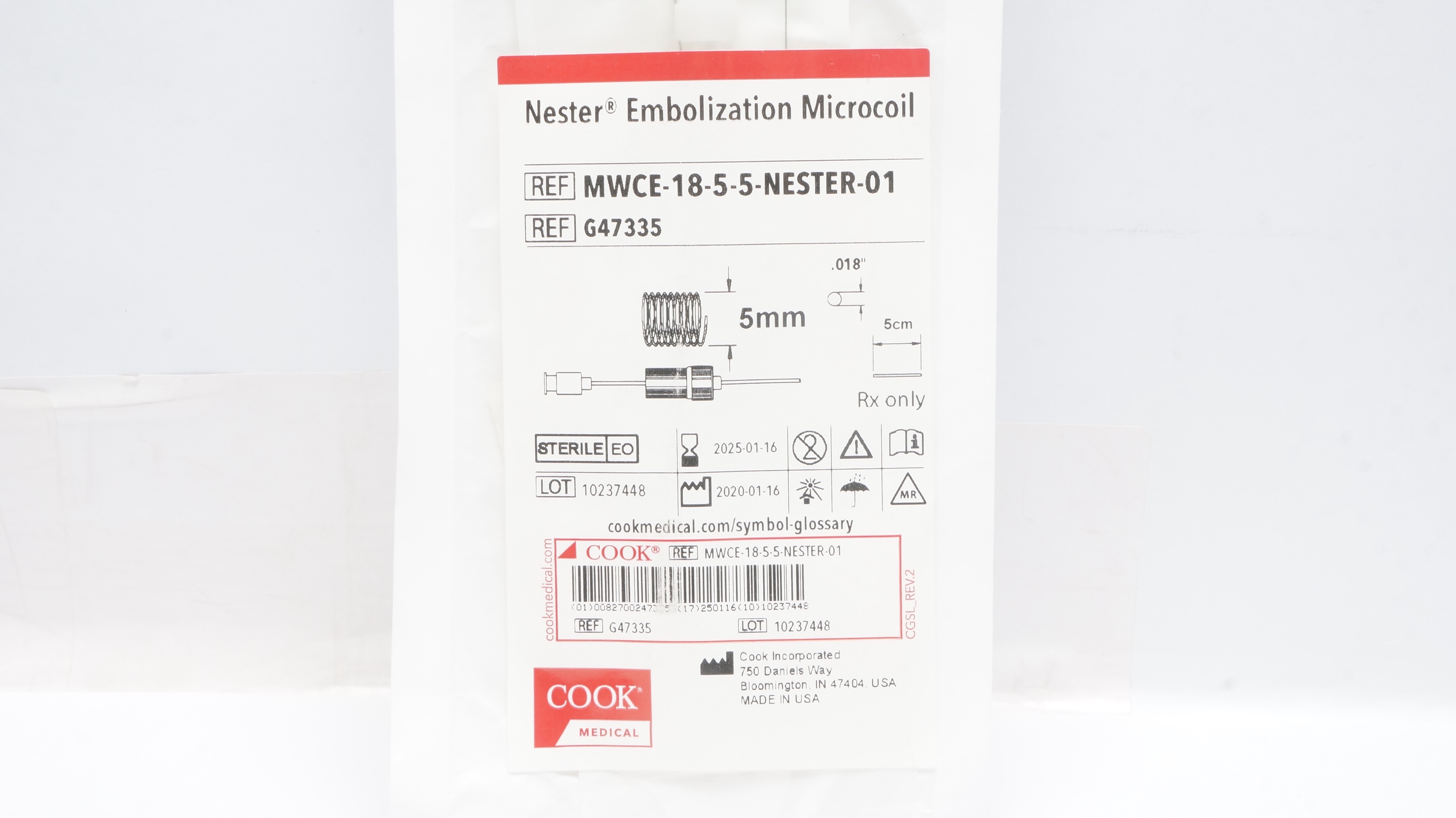 Cook Medical G47335 Nester Embolization Microcoil 5mm x 5cm x .018inch (x)