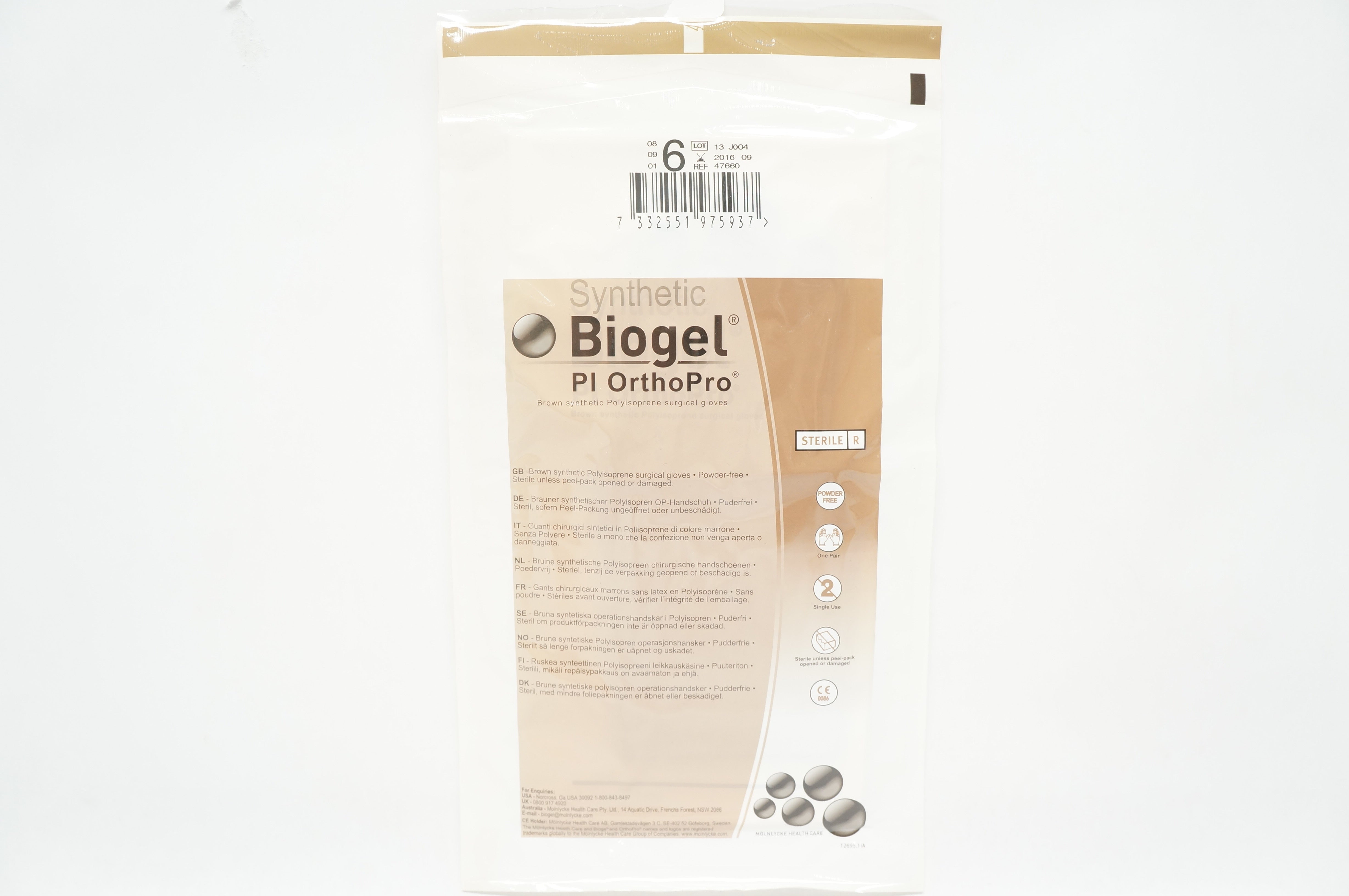 Molnlycke HealthCare 47660 Biogel Pl OrthoPro Surgical Gloves, Size 6 (x)