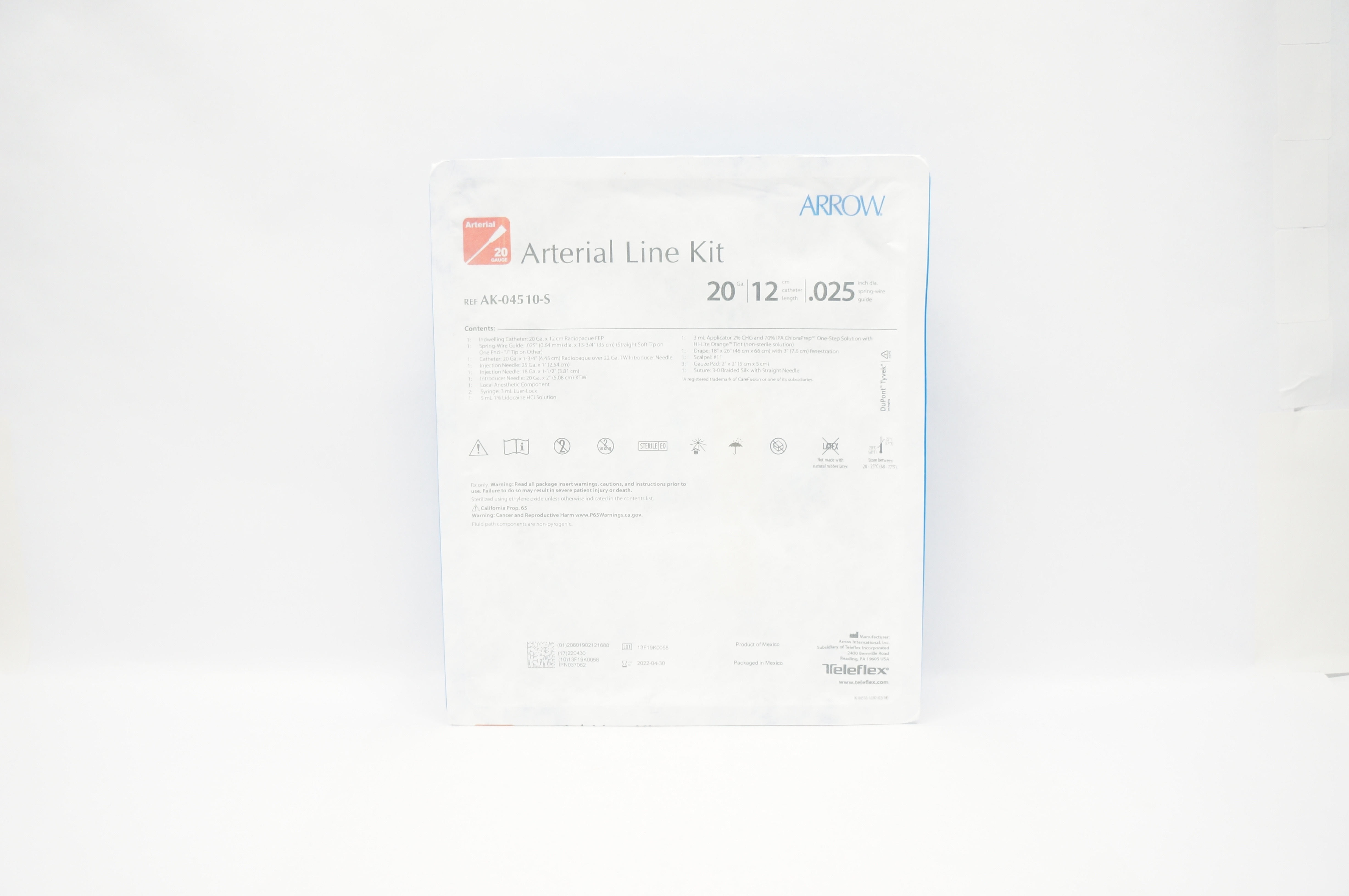 Arrow AK-04510-S Arterial Line Kit 20Ga, 12cm x 0.025inch (x)