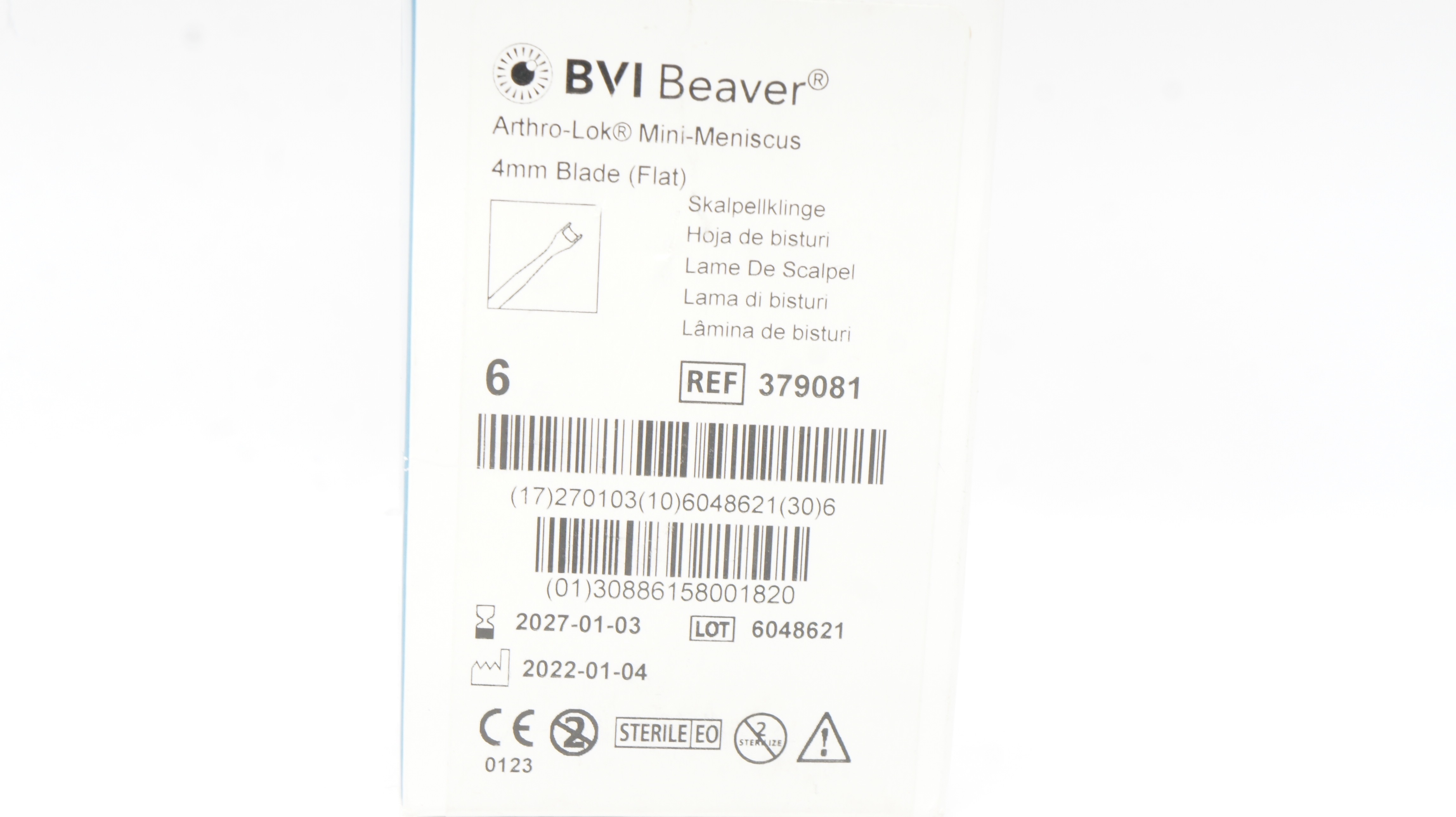 BVI Beaver Visitec 379081 ArthroLok MiniMeniscus 4mm Blade Flat Box