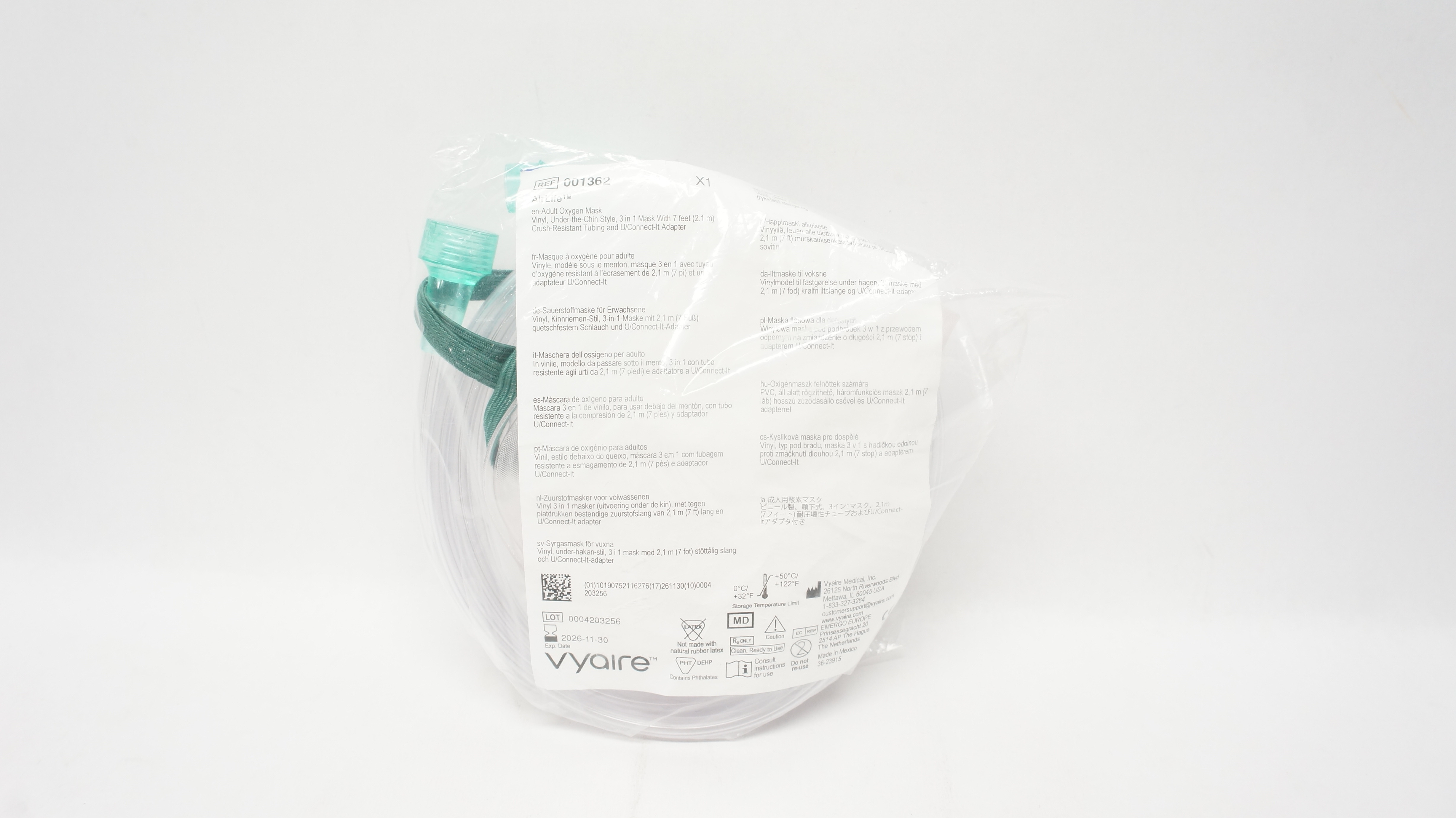 Vyaire 001362 AirLife Adult Oxygen Mask, Vinyl