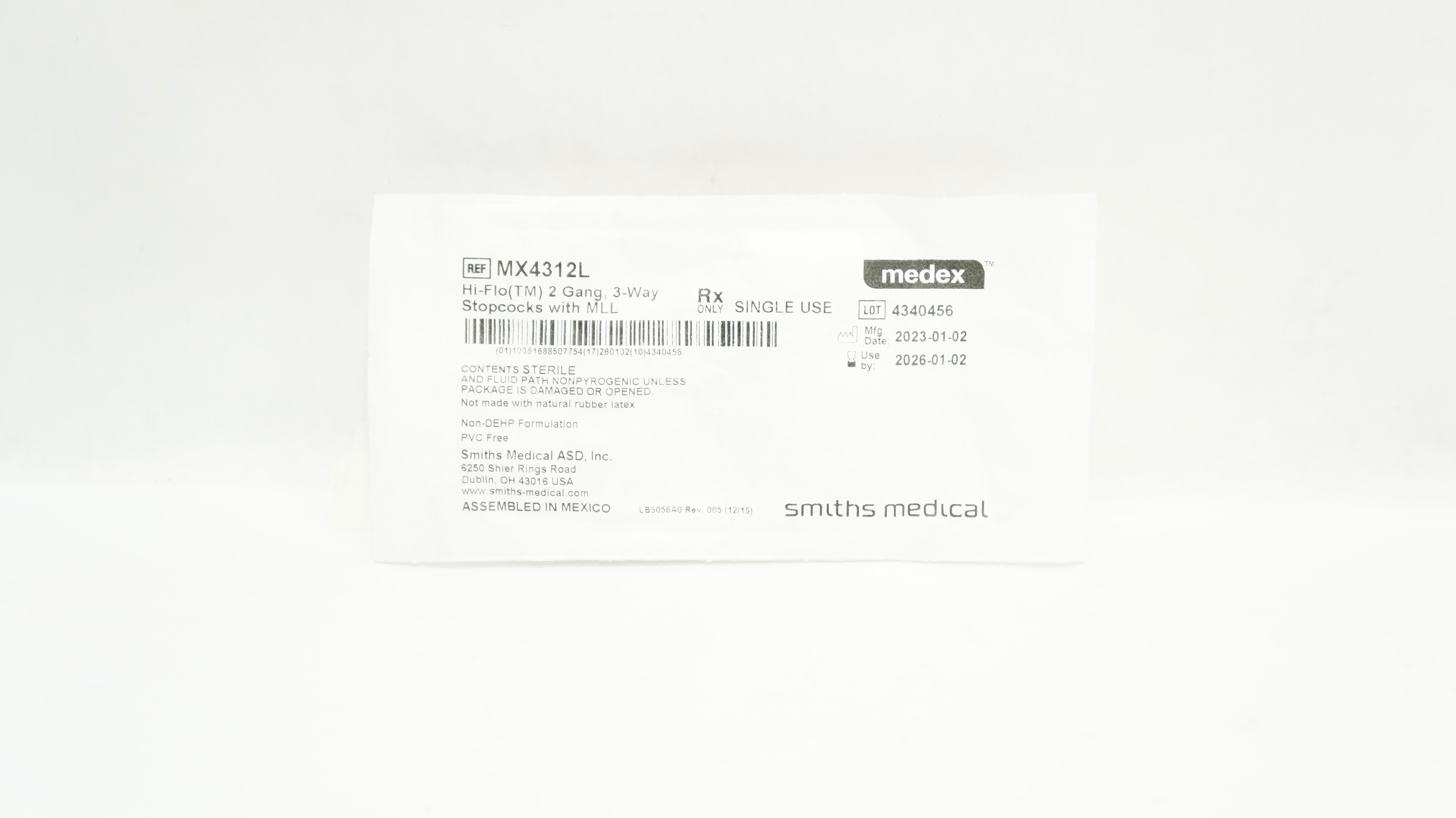 Smiths Medical MX4312L Medex Hi-Flo 2 Gang 3-Way Stopcocks with MLL