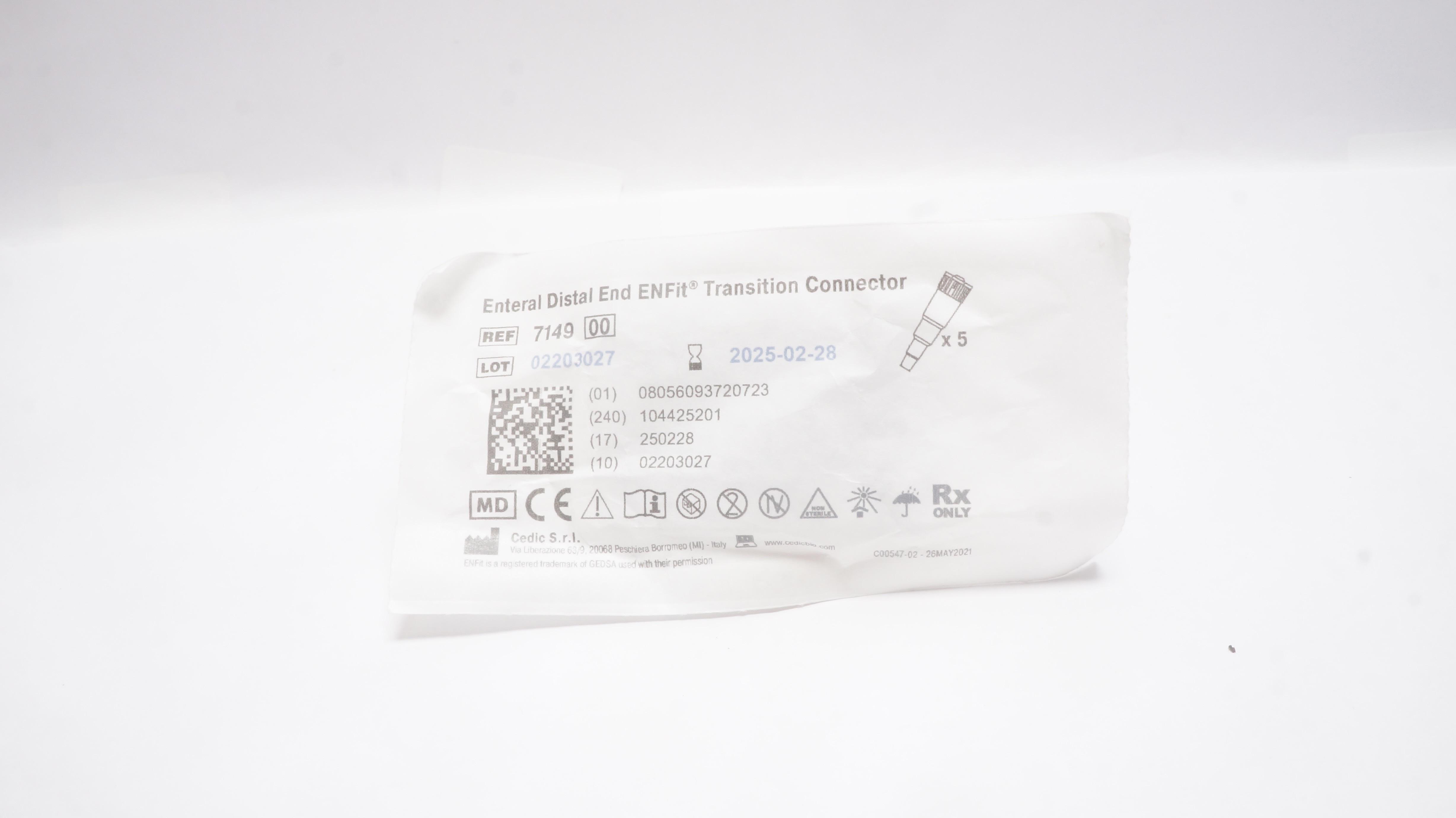 Cedic 7149 Enteral Distal END ENFit Transition Connector - Pack of 5