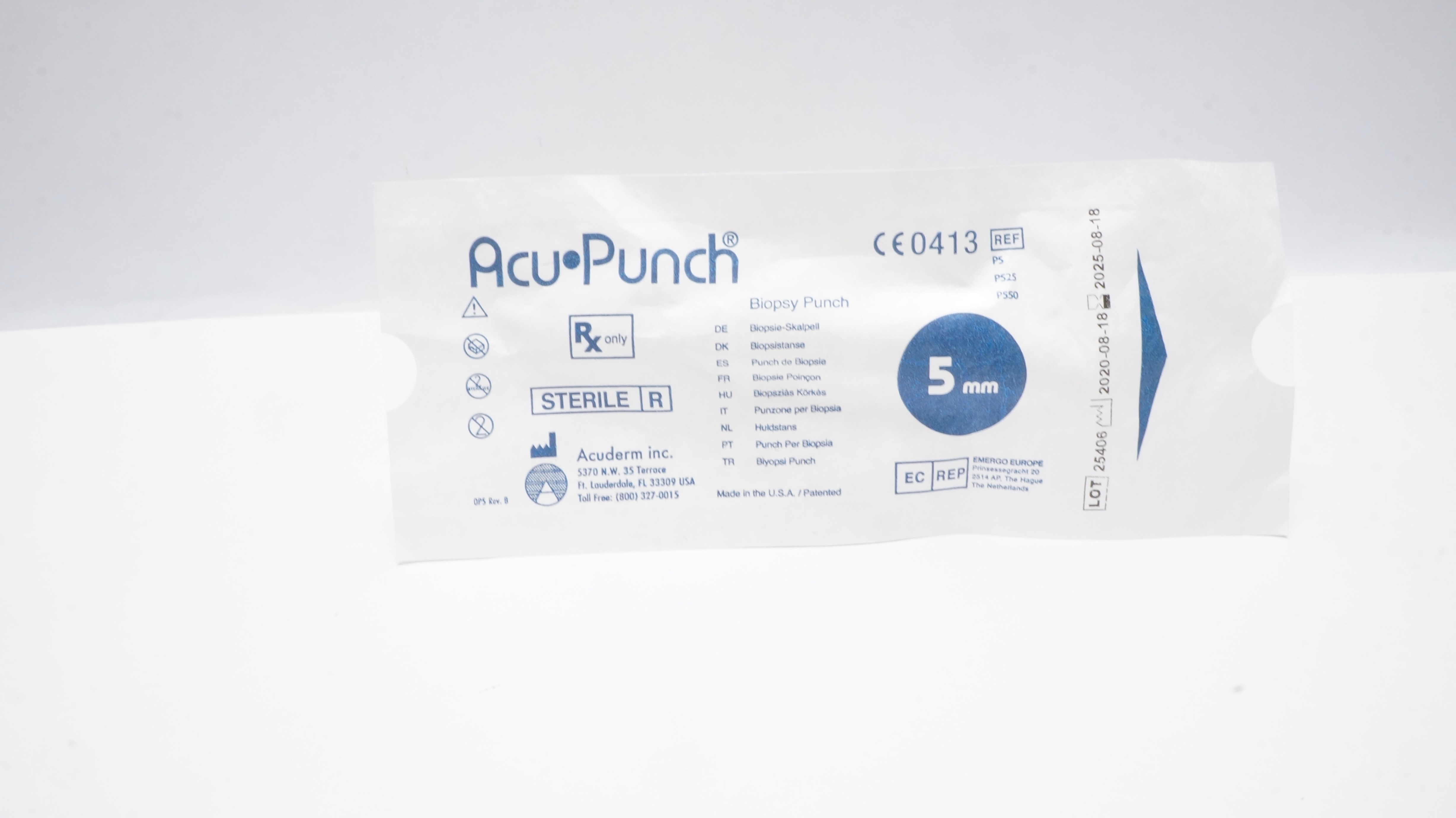 Acuderm P5/P525/P550 Acu Punch Biopsy Punch 5mm