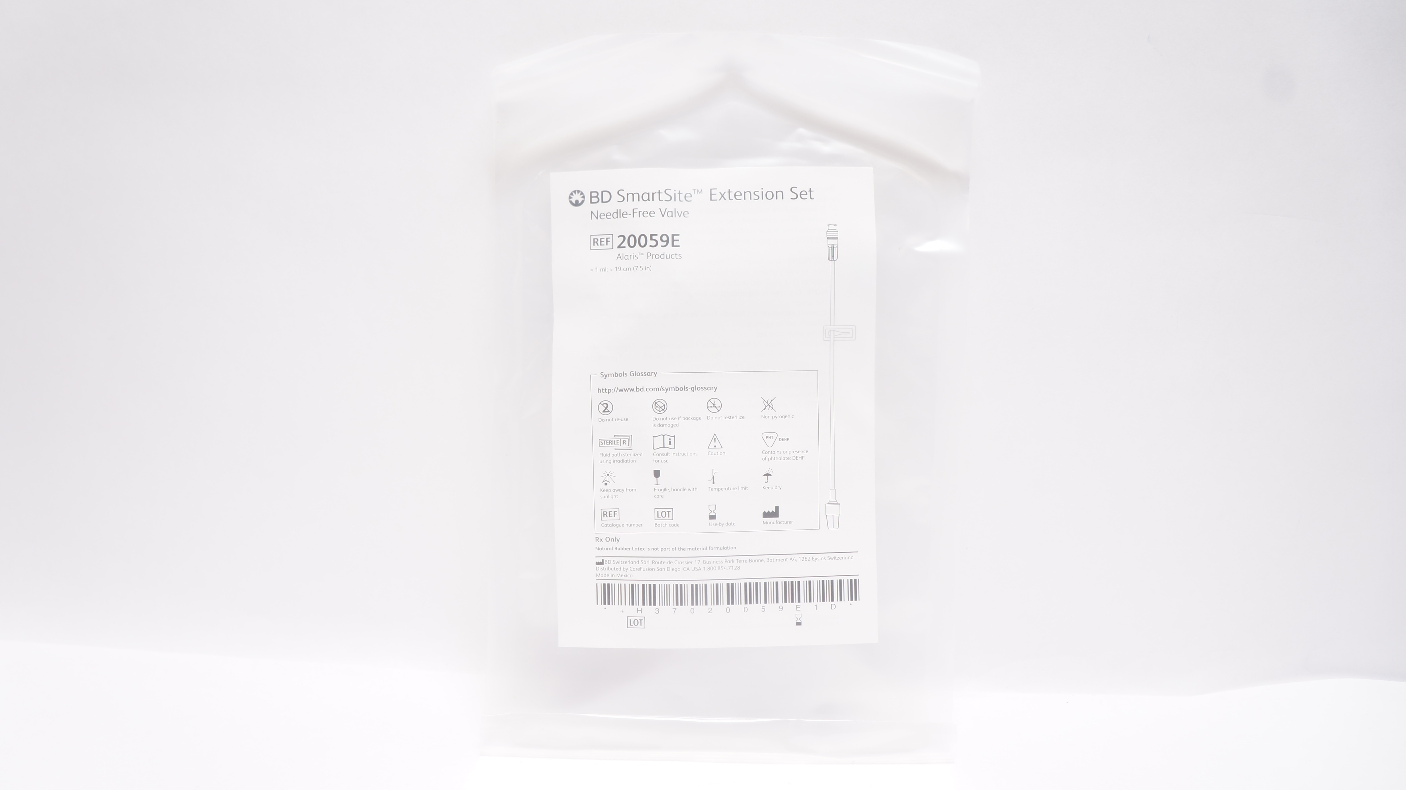 CareFusion 20059E SmartSite Extension Set Ndle-Free Valve 1ml x 7.5inch (x)