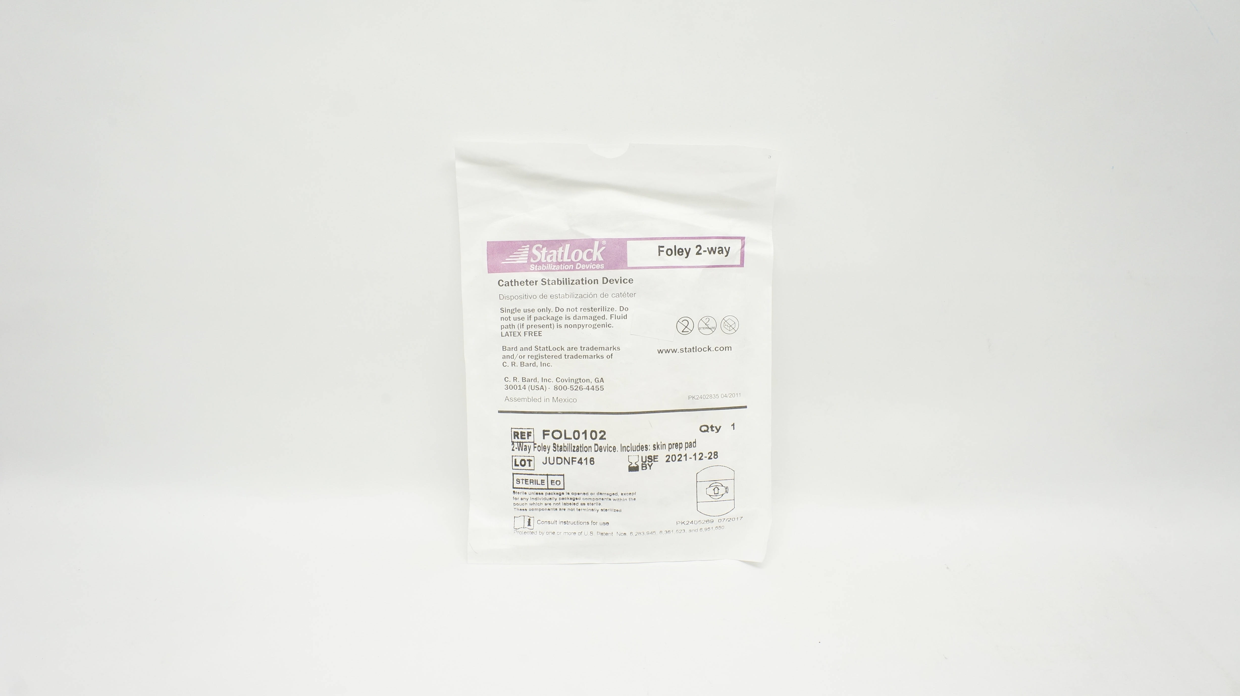 Bard FOL0102 StatLock Cath. Stabilization Device Foley 2-way (x)