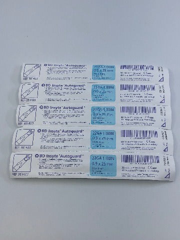 BD 381423 Insyte Autoguard Shielded I.V. Cath 22GA x 1inch, 25ml ~ Pack  of 5