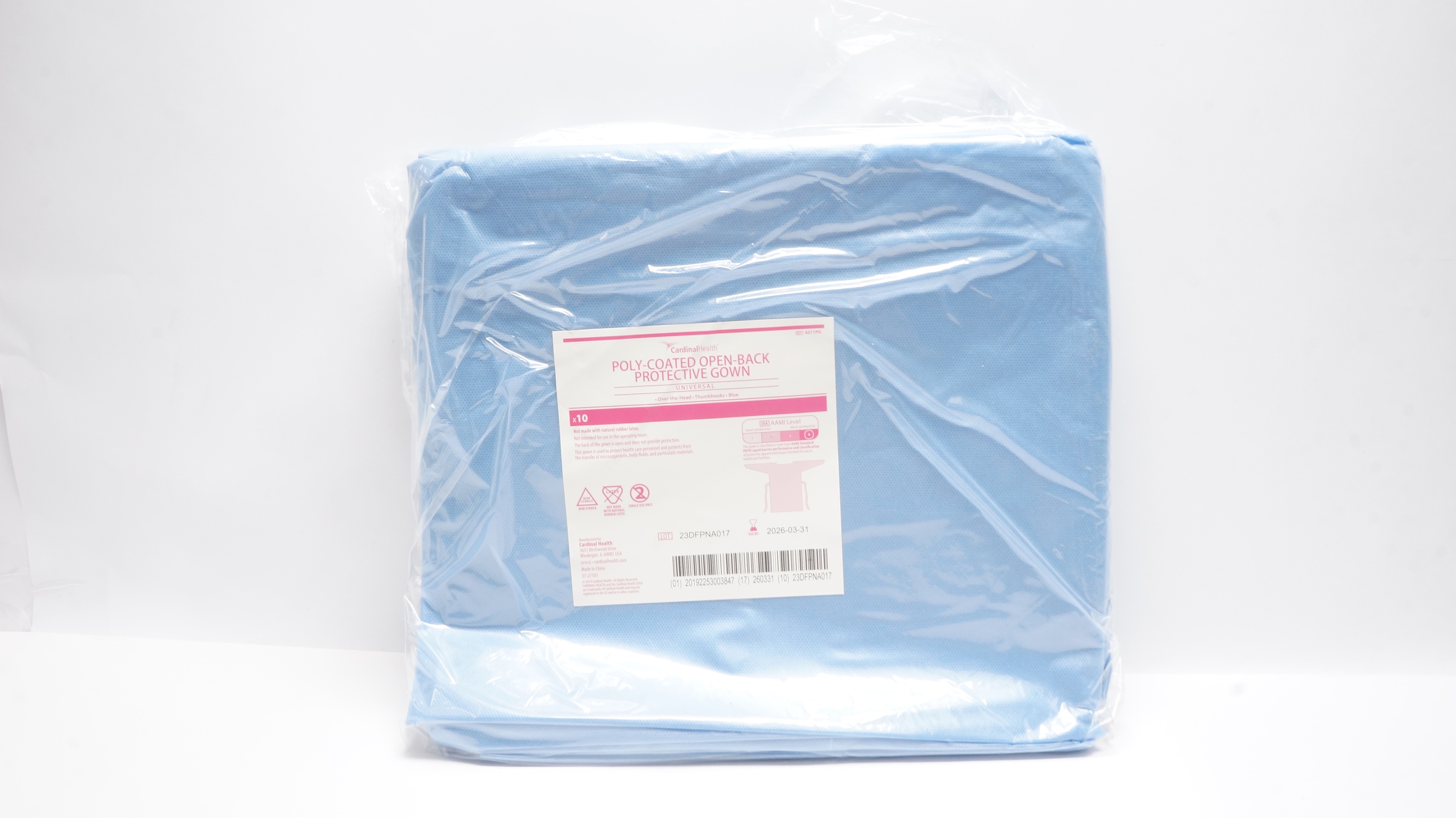 Cardinal Health 4211PG Poly-Coated Open-Back Protective Gown Blue - Pack of 10