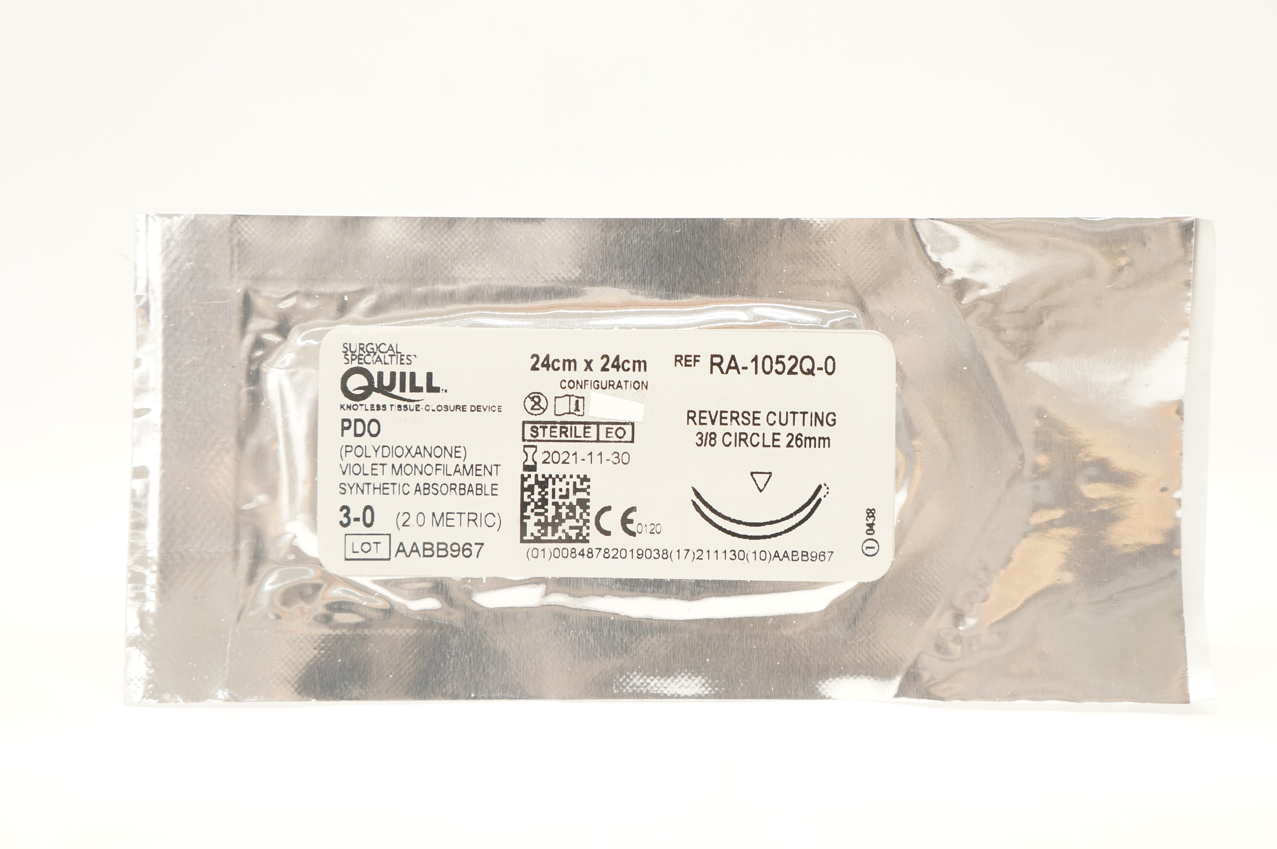 Quill RA-1052Q-0, 3-0  PDO 24 x 24cm Reverse Cutting 3/8 26mm Circle (x)