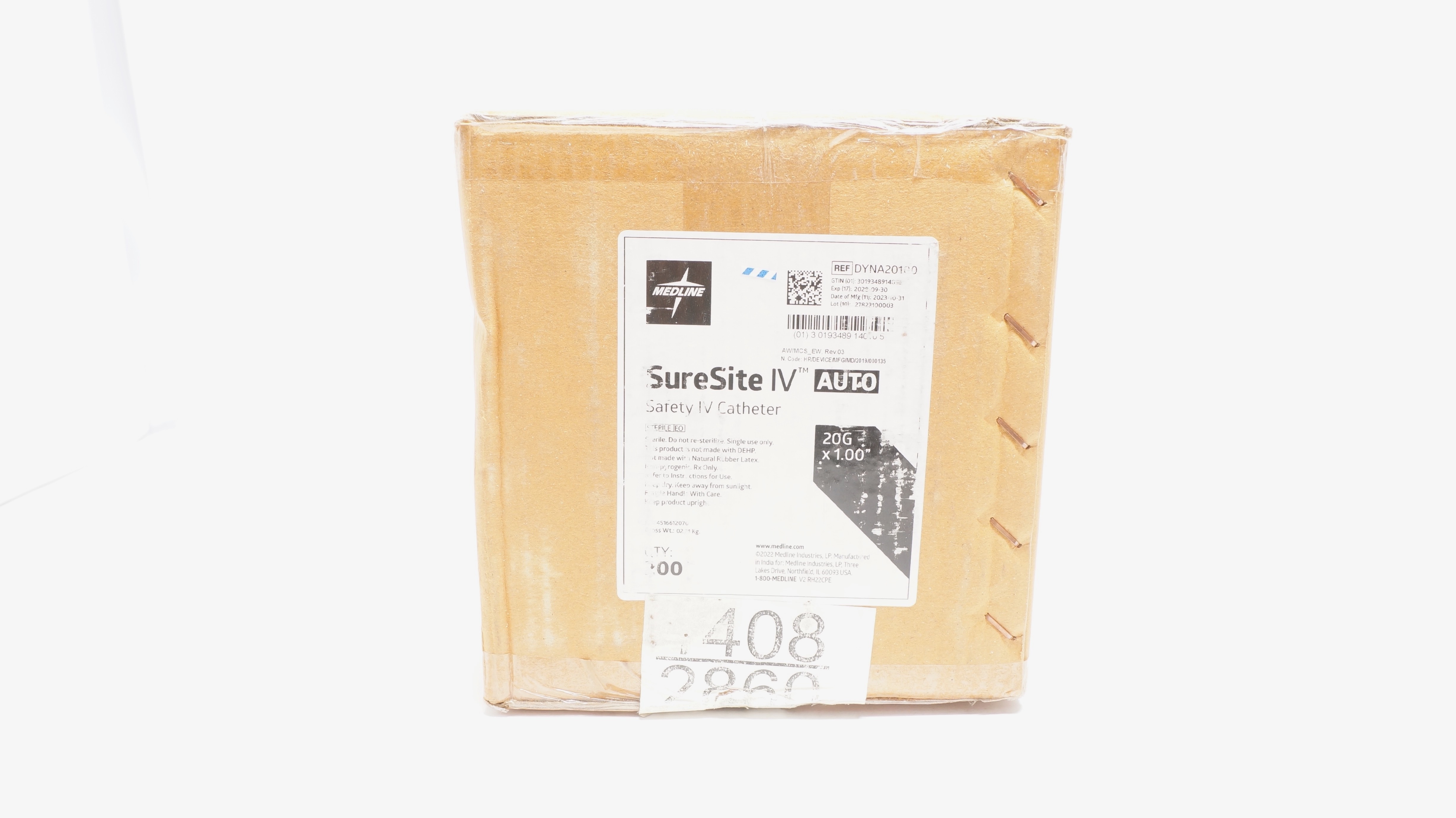Medline DYNA2020100 SureSite IV Auto Safety Cath. 20G x 1.00 - Box of 200