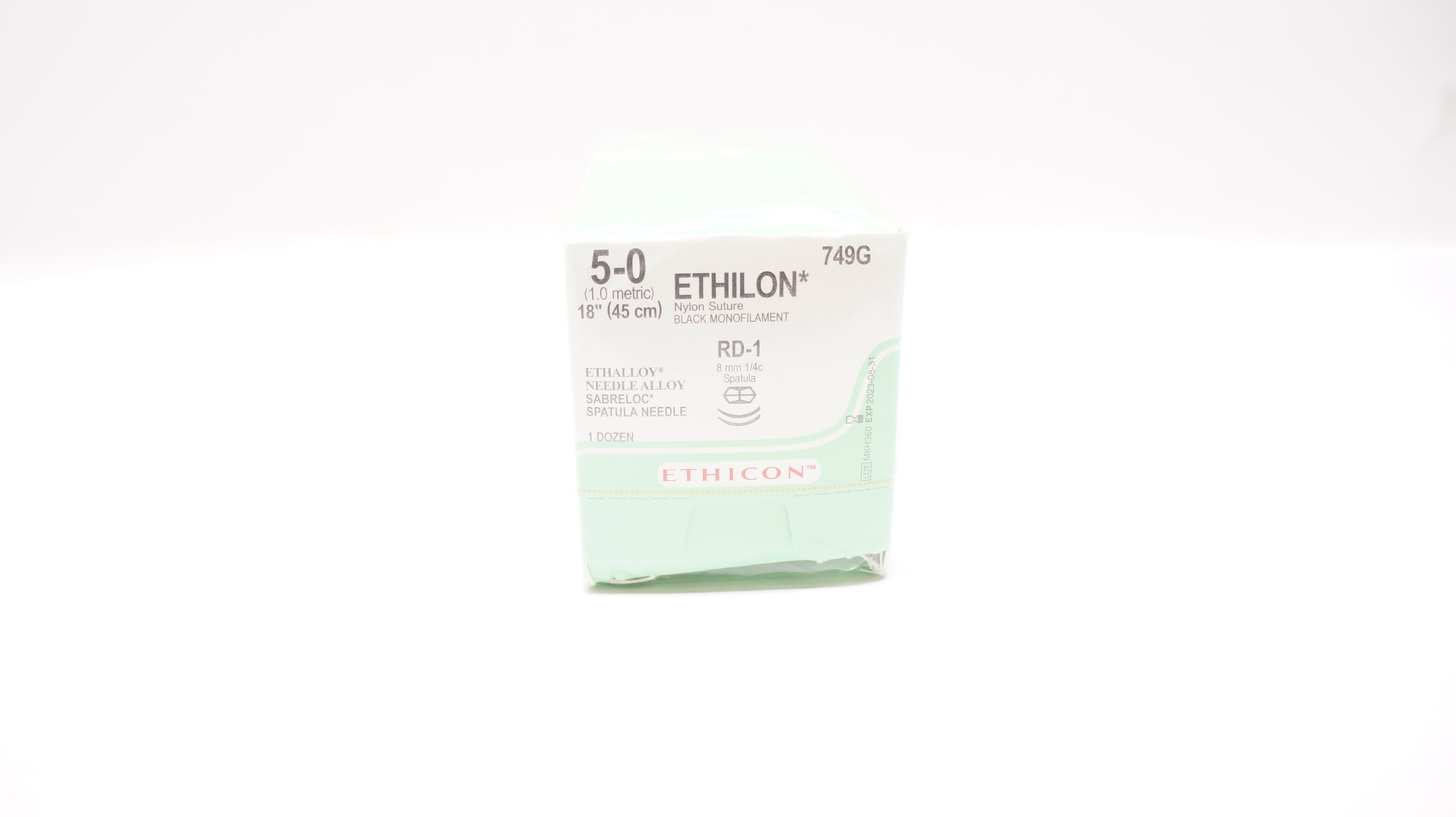 Ethicon 749G 5-0 Ethilon Nylon Stre RD-1 8 mm 1/4c Spatula 18inch(x) - Box of 12