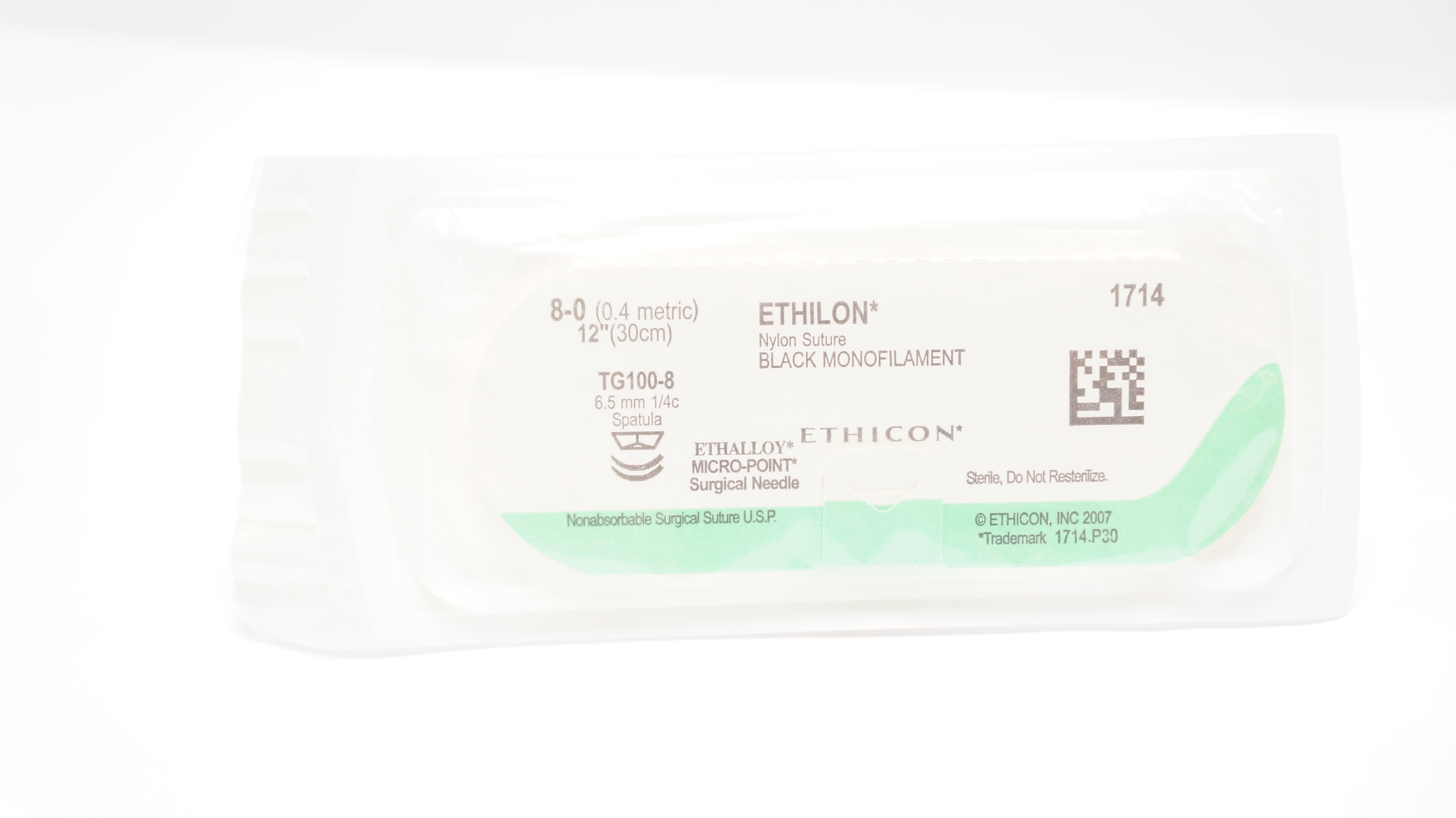 Ethicon 1714 8-0 ETHILON TG100-8, 6.5mm 1/4c Spatula, 12inch (x)