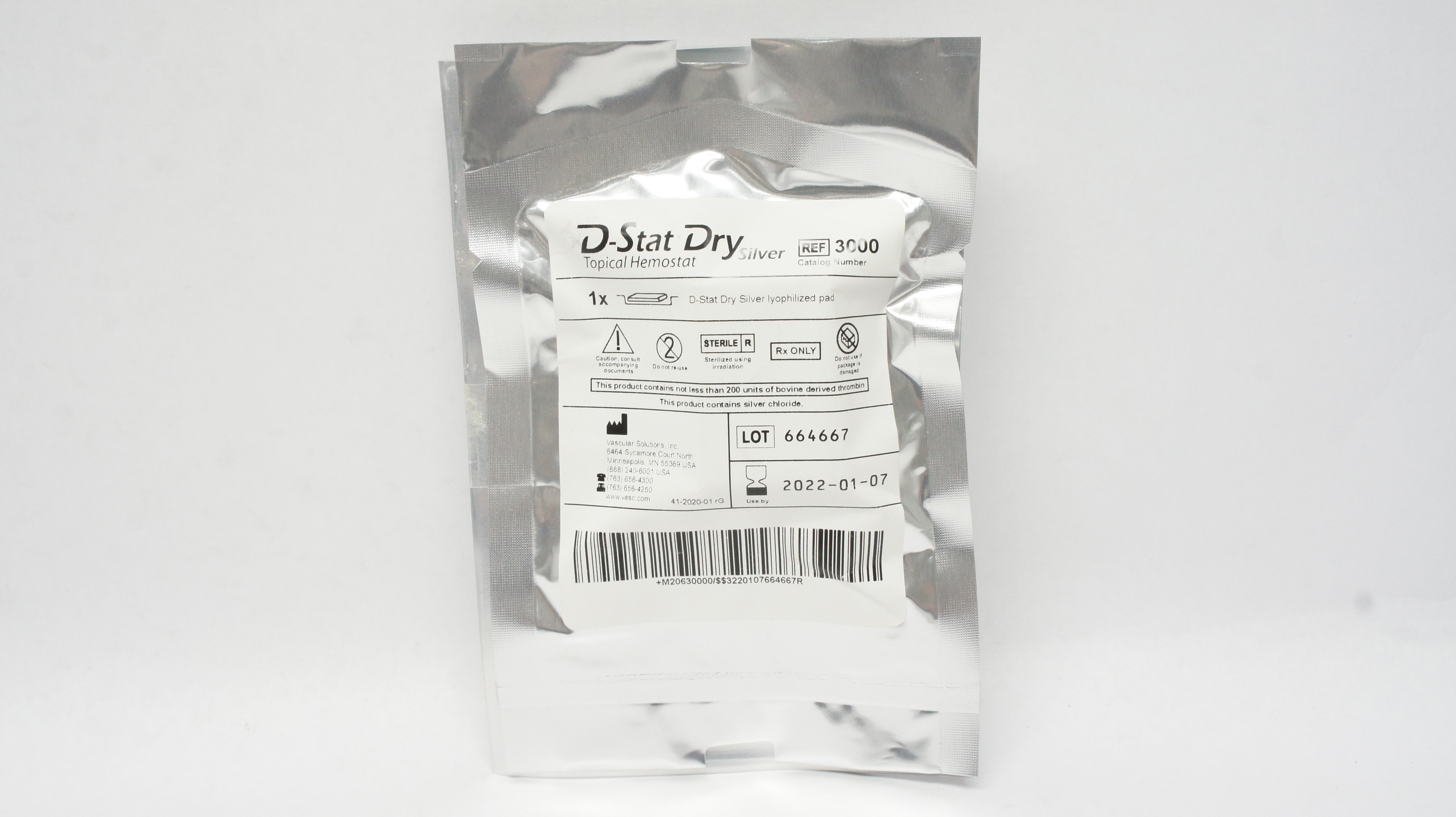 Vascular Solutions 3000 D-Stat Topical Hemostat Dry Silver Lyophilized Pad (x)