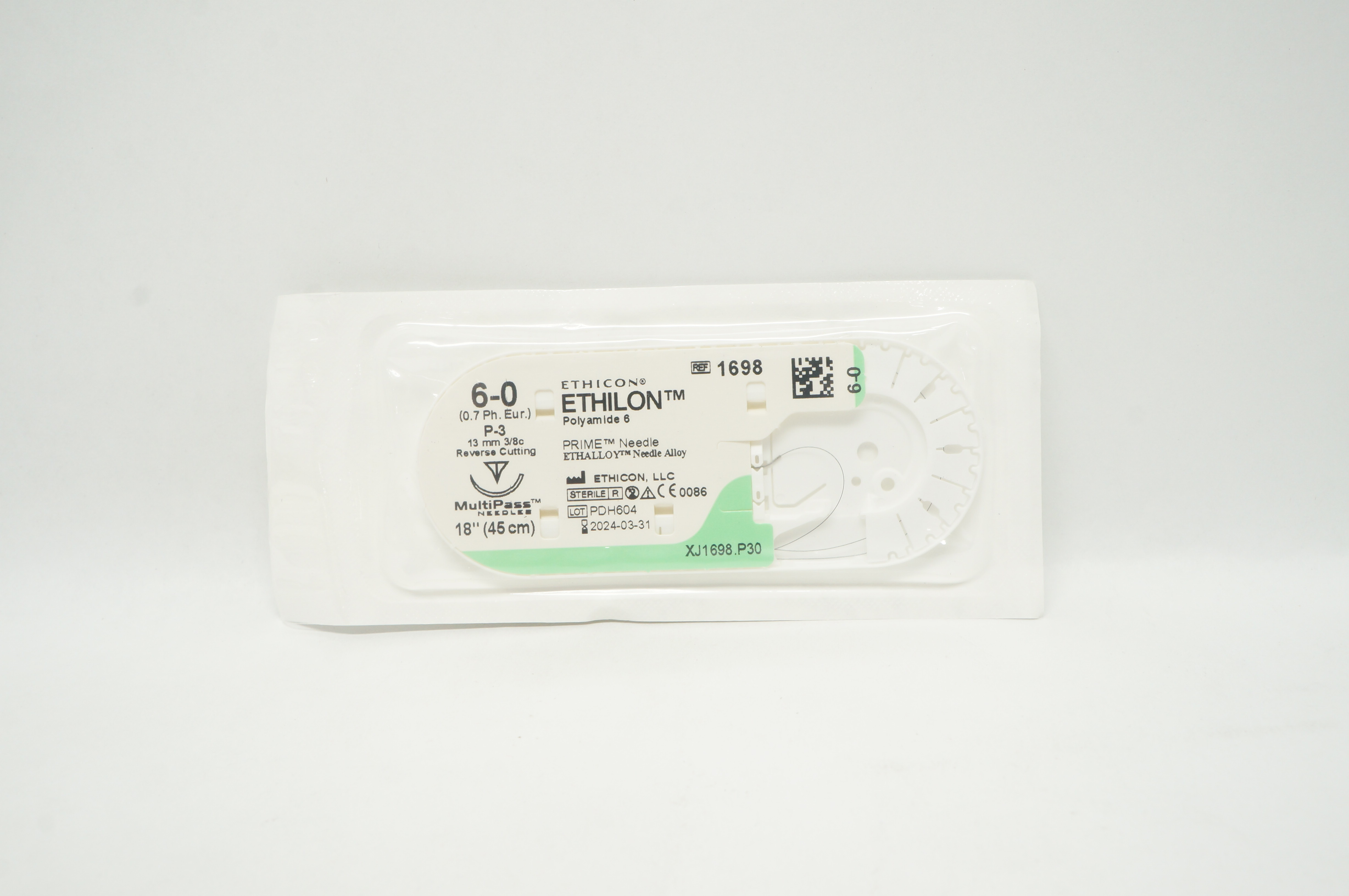 Ethicon 1698 6-0 Ethilon Polyamide 6 Stre P-3 13mm 3/8c Reverse Cutting, 18inch