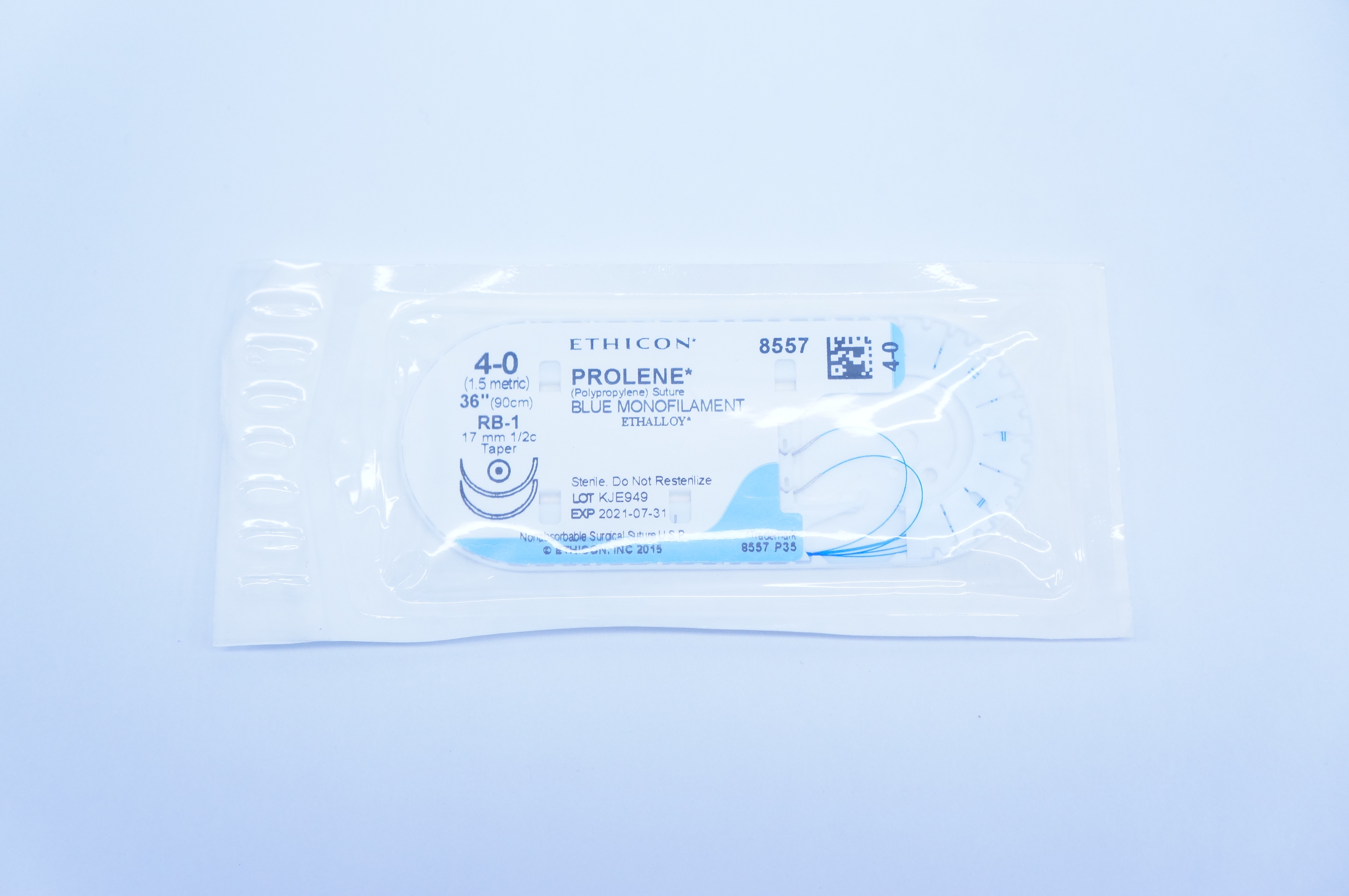Ethicon 8557 4-0 PROLENE, RB-1, 17mm 1/2c Taper, 36inch