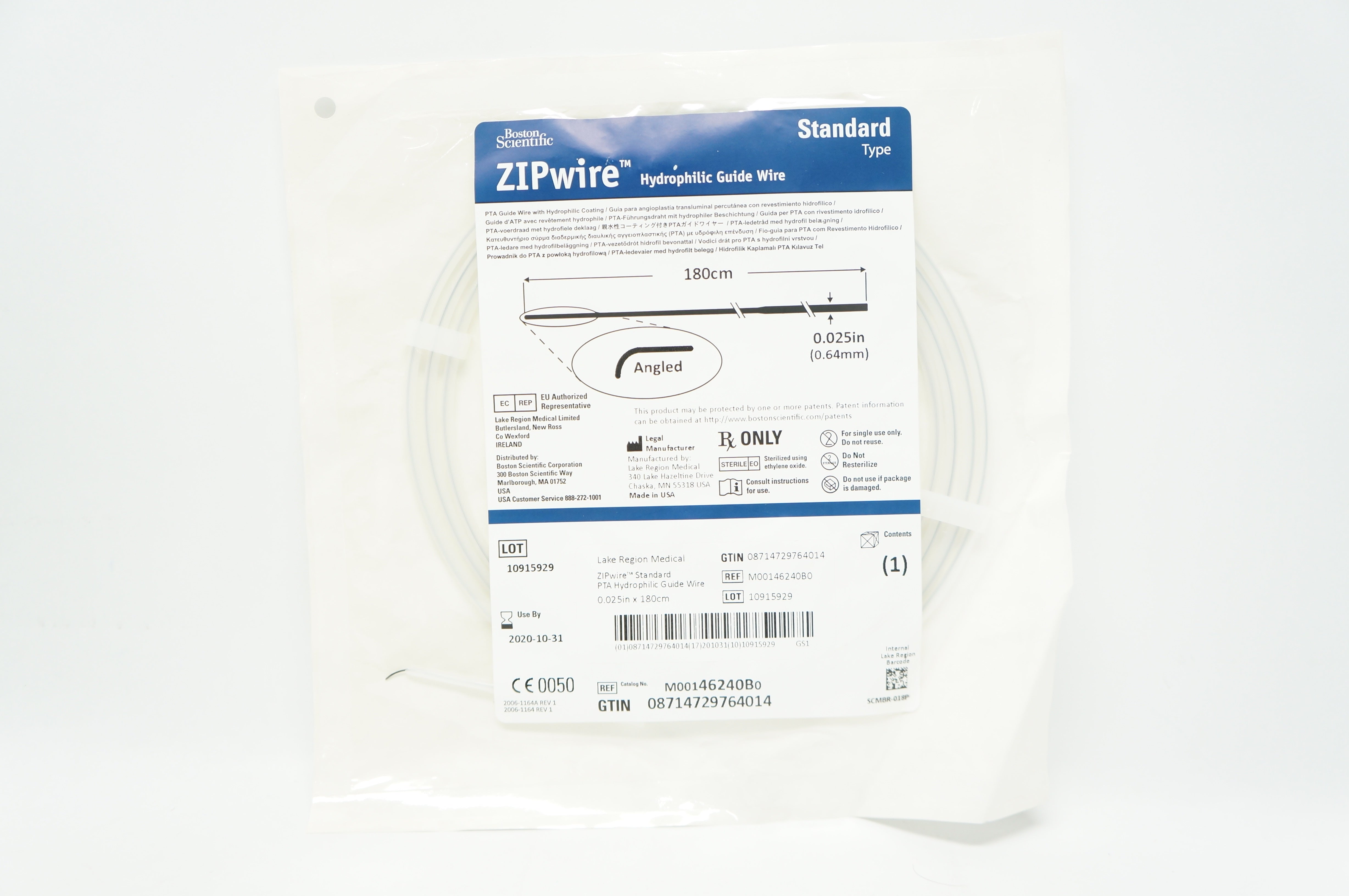 Boston Scientific M00146240B0  ZIPwire Hydrophilic Guide Wire 0.025in x 180cm(x)