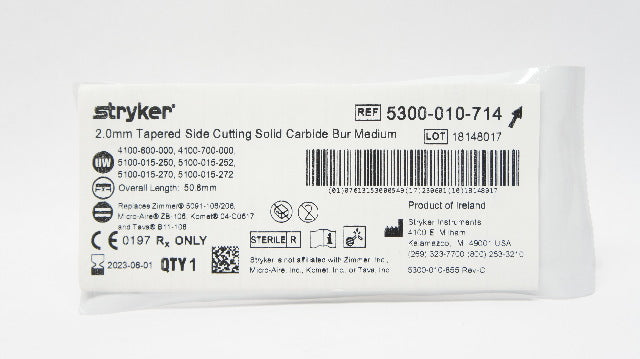 Stryker 5300-010-714 2.0mm Tapered Side Cutting Solid Carbide Bur Medium