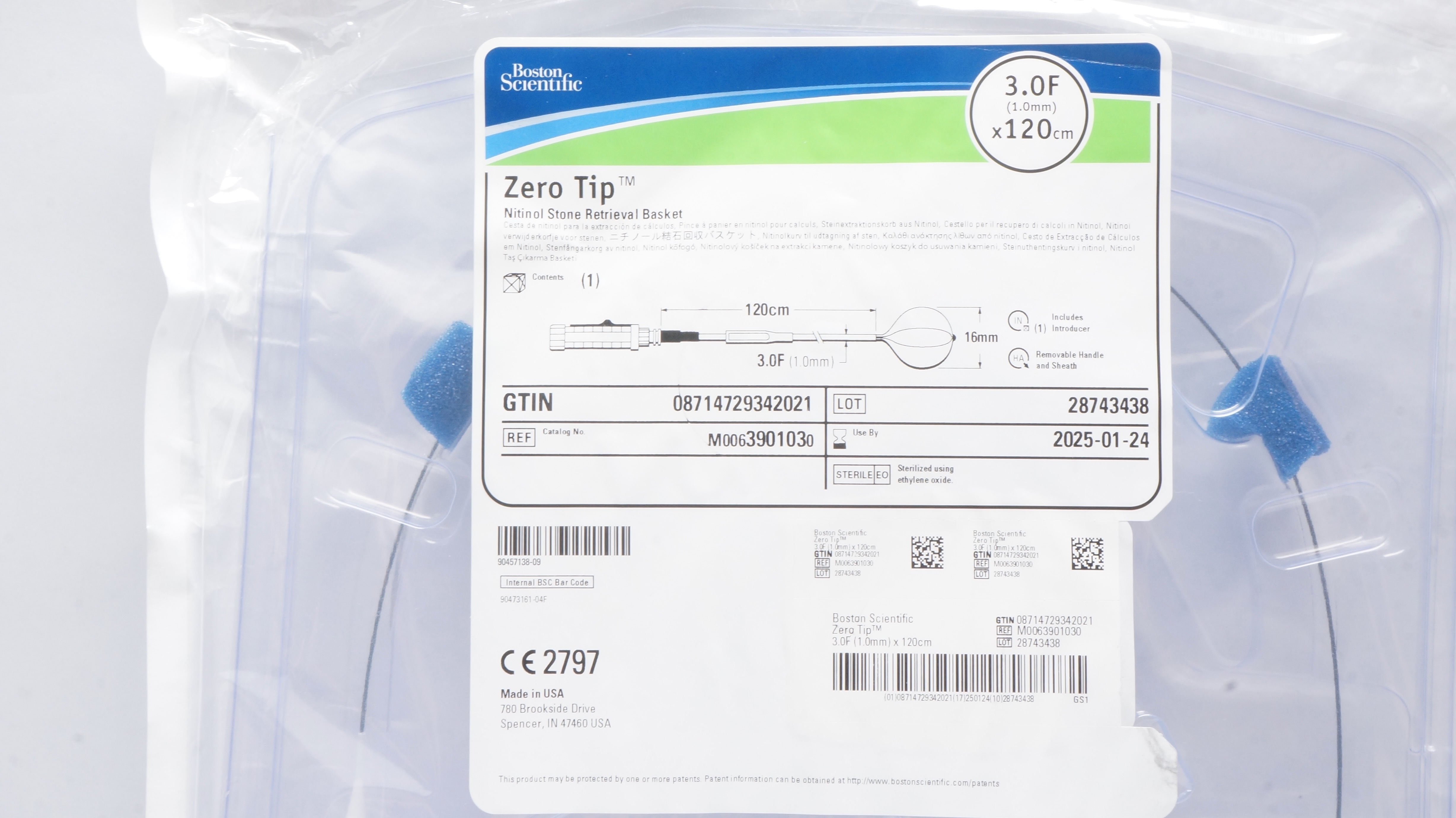 Boston Scientific M0063901030 Zero Tip Stone Retrieval Basket 3.0F x 120cm