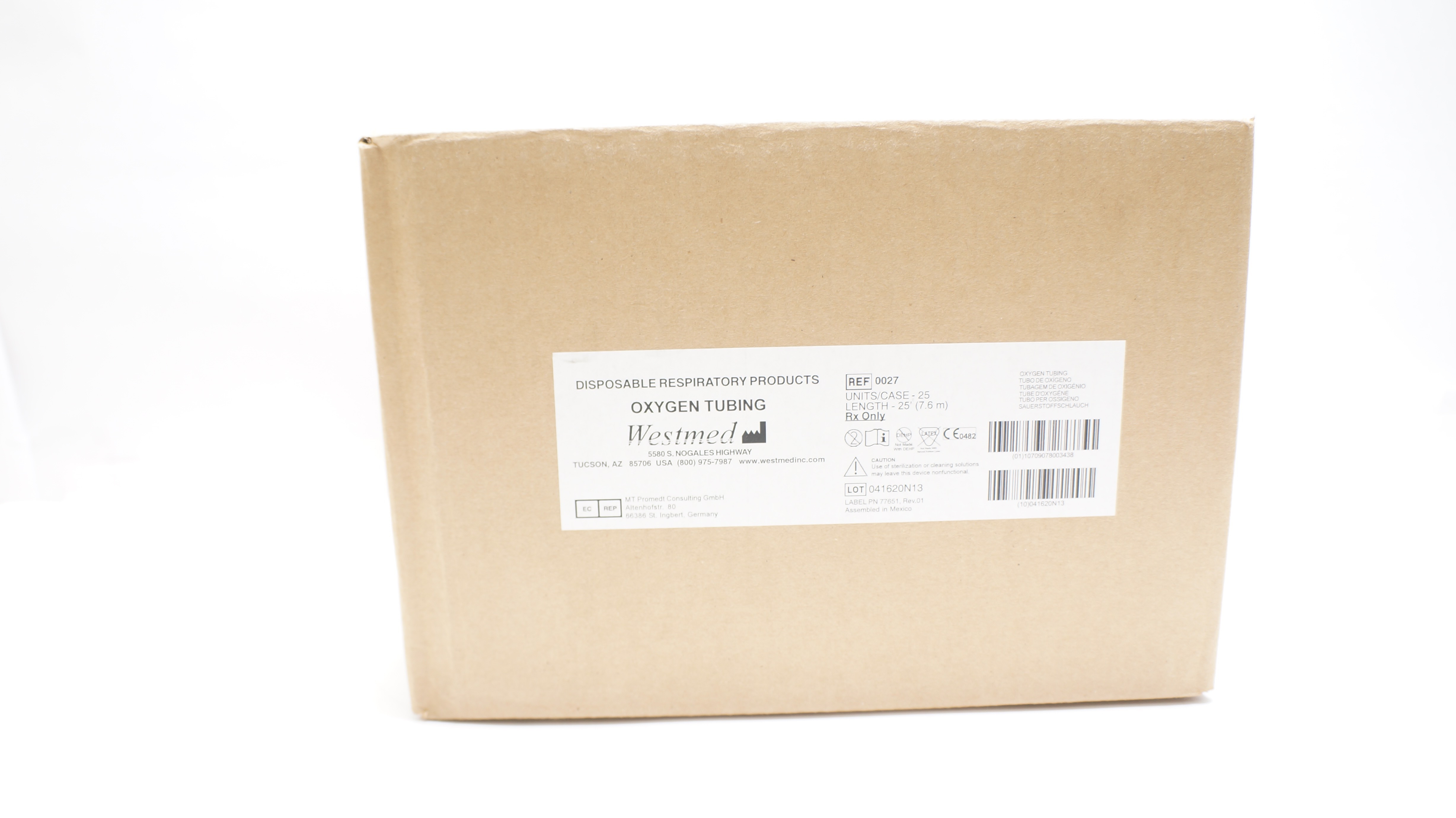 Westmed 0027 Disposable Respiratory Oxygen Tubing 25ft. Box of 25