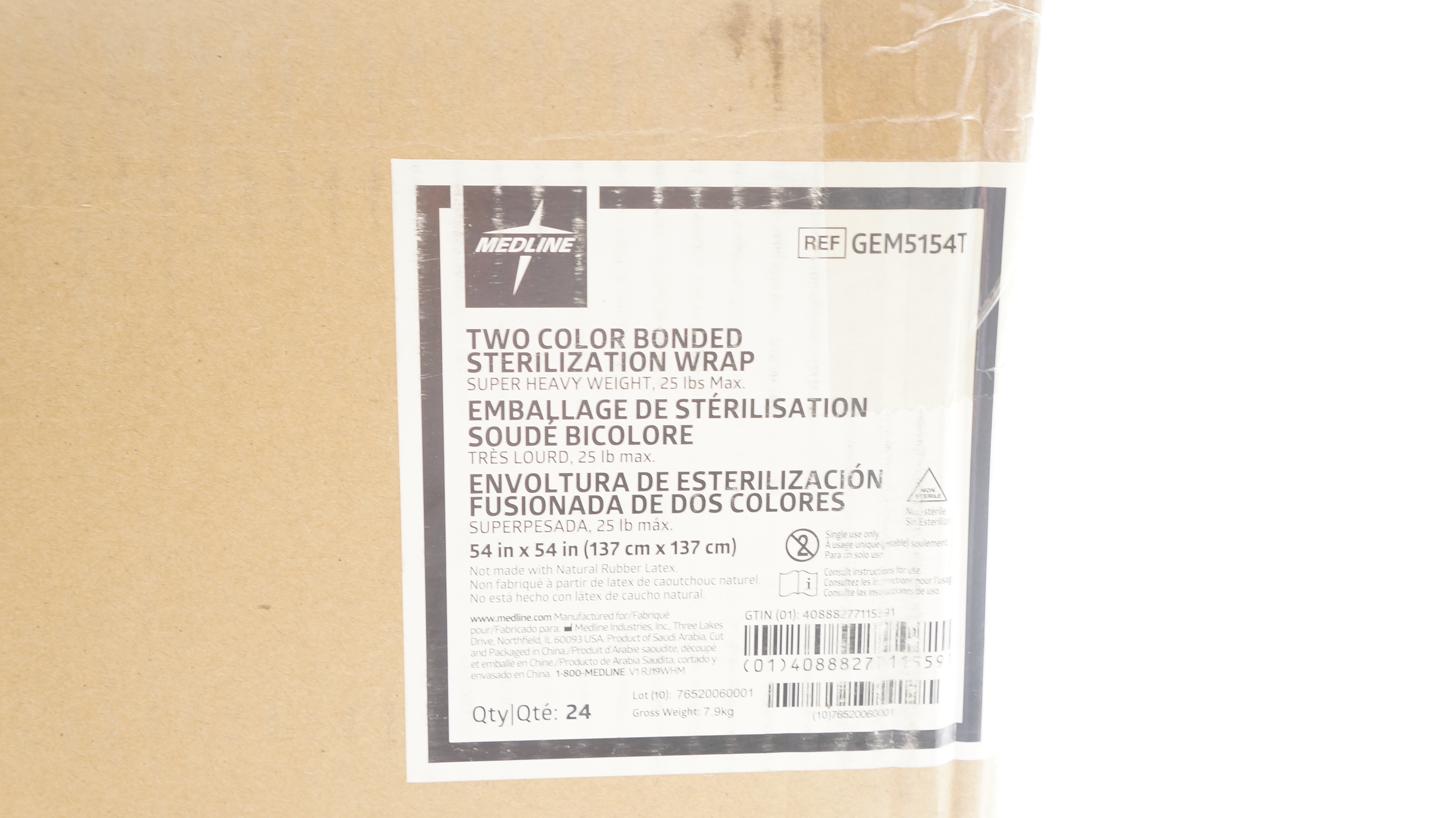 Medline GEM5154T Two Color Bonded Sterilization Wrap 54 x 54inch - Case of 24