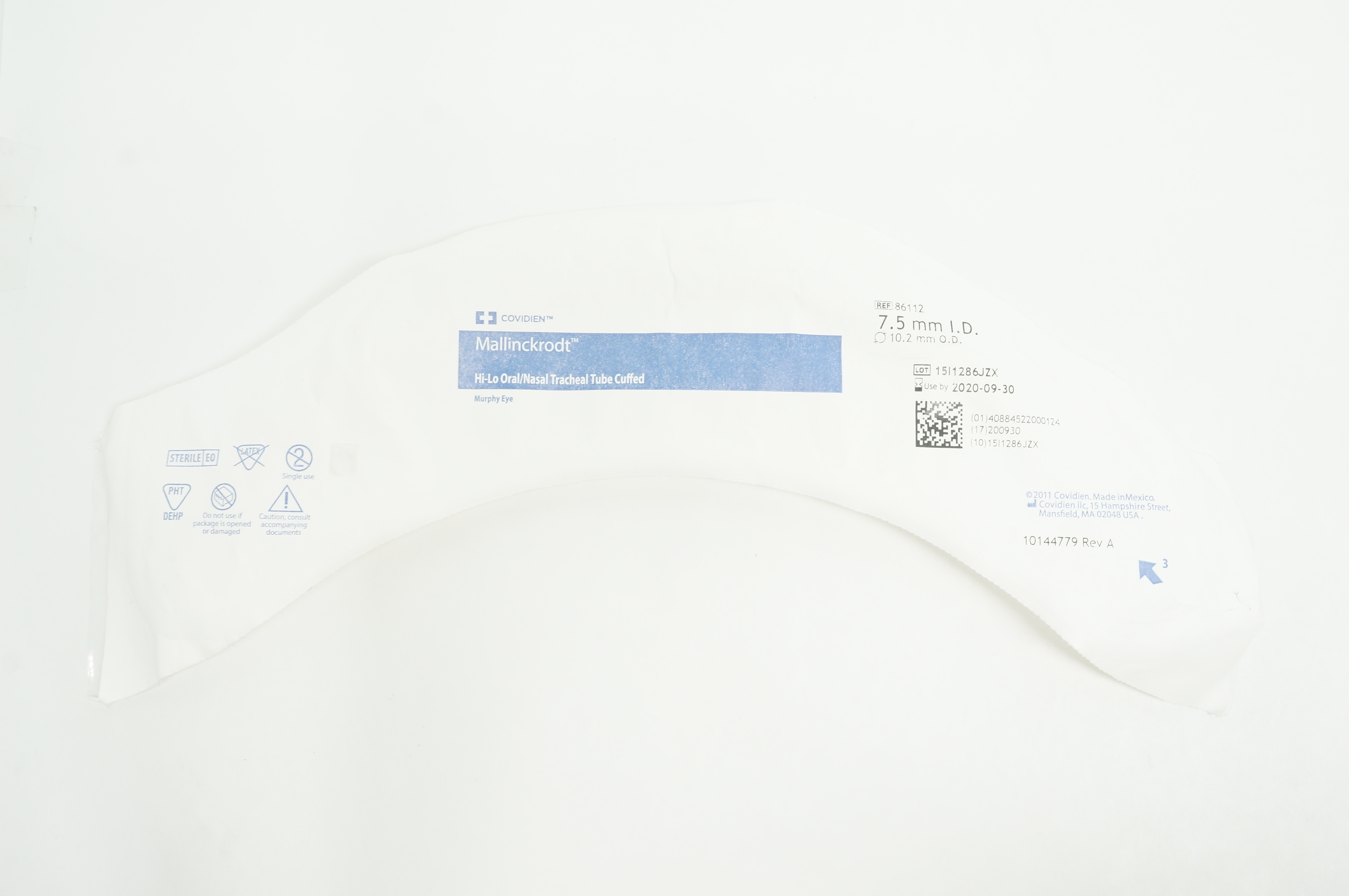 Covidien 86112 Mallinckrodt Hi-Lo Oral/Nasal Tracheal Tube Cuffed 7.5x10.2mm (x)