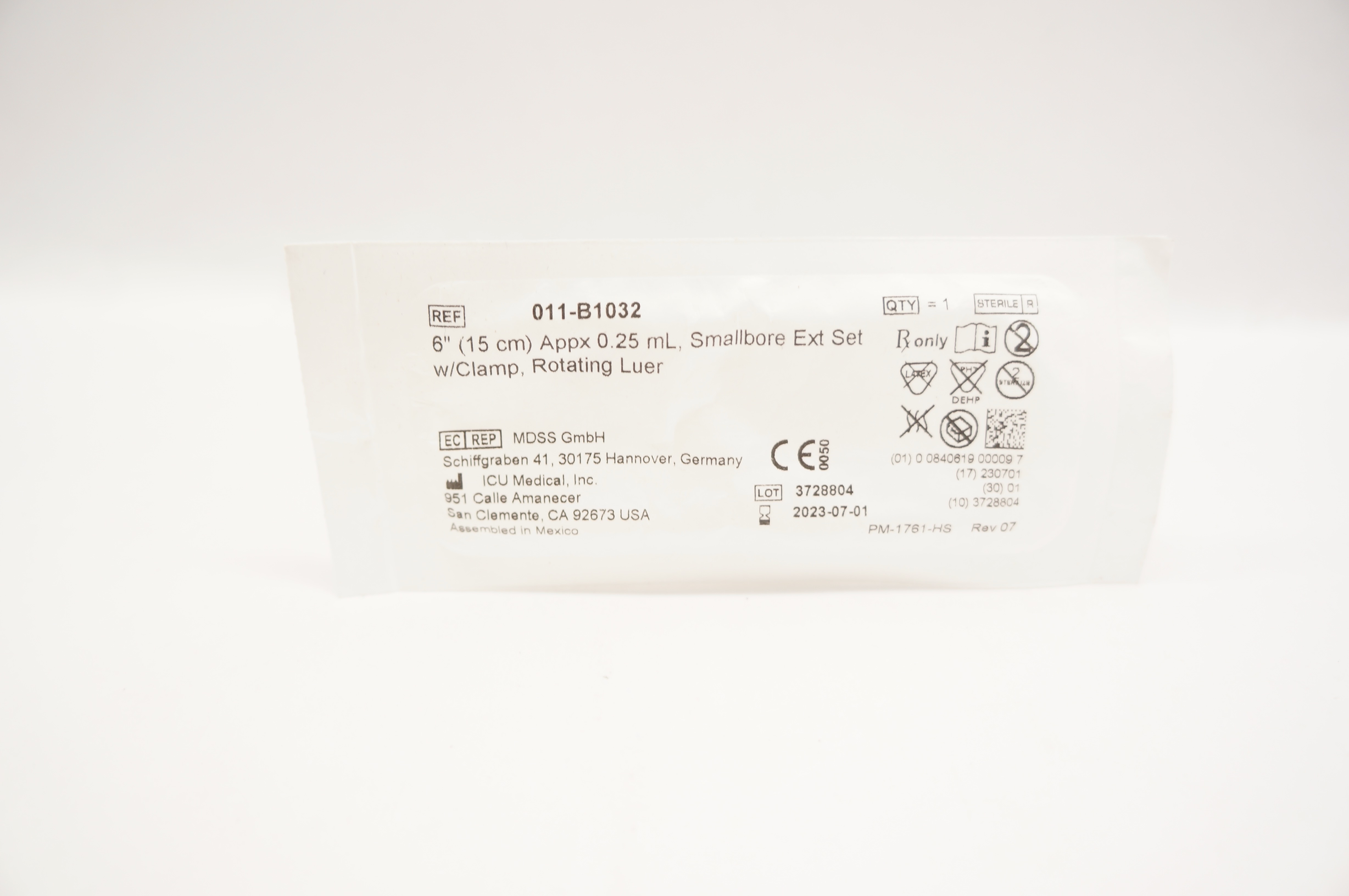 ICU Medical 011-B1032 Smallbore Extension Set 6 inch Appx. 0.25mL