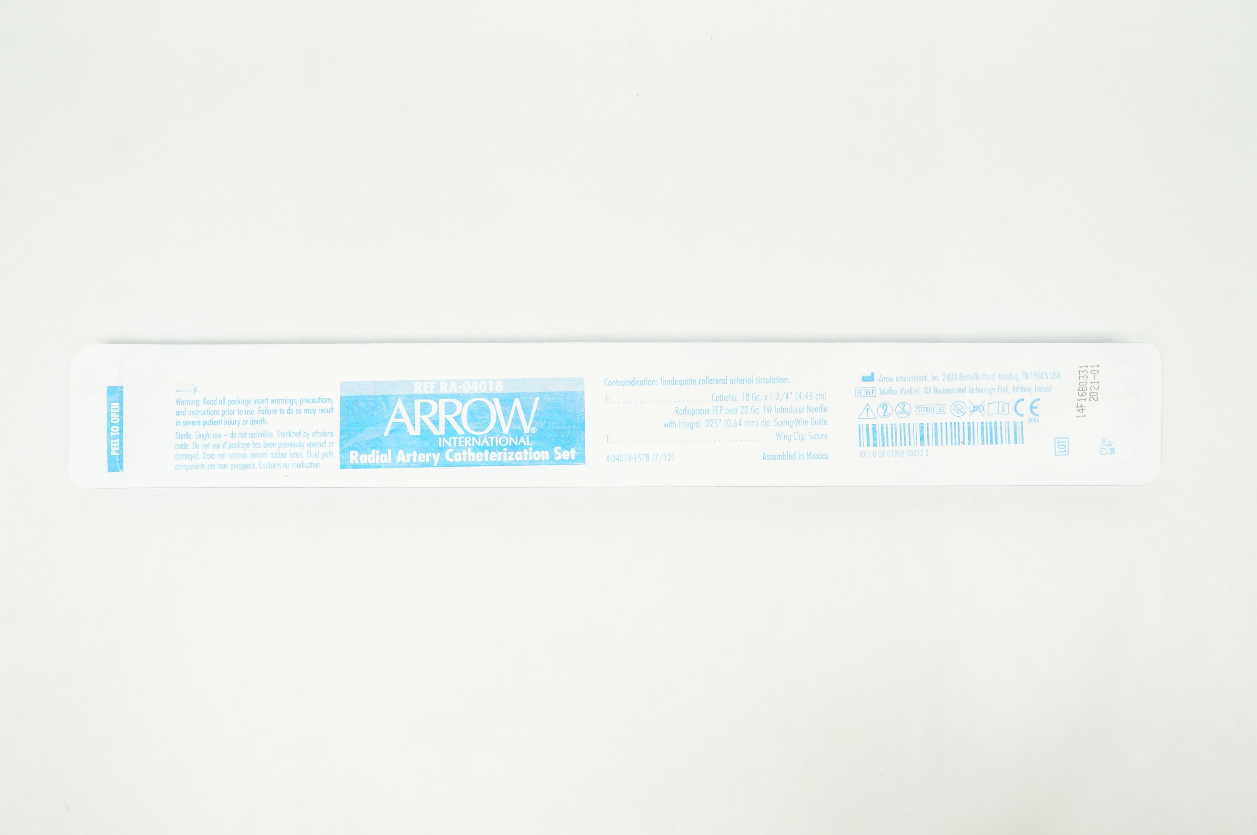 Arrow RA-04018 Radial Artery Catheterization Set 18Ga. x 1-3/4inch (x)