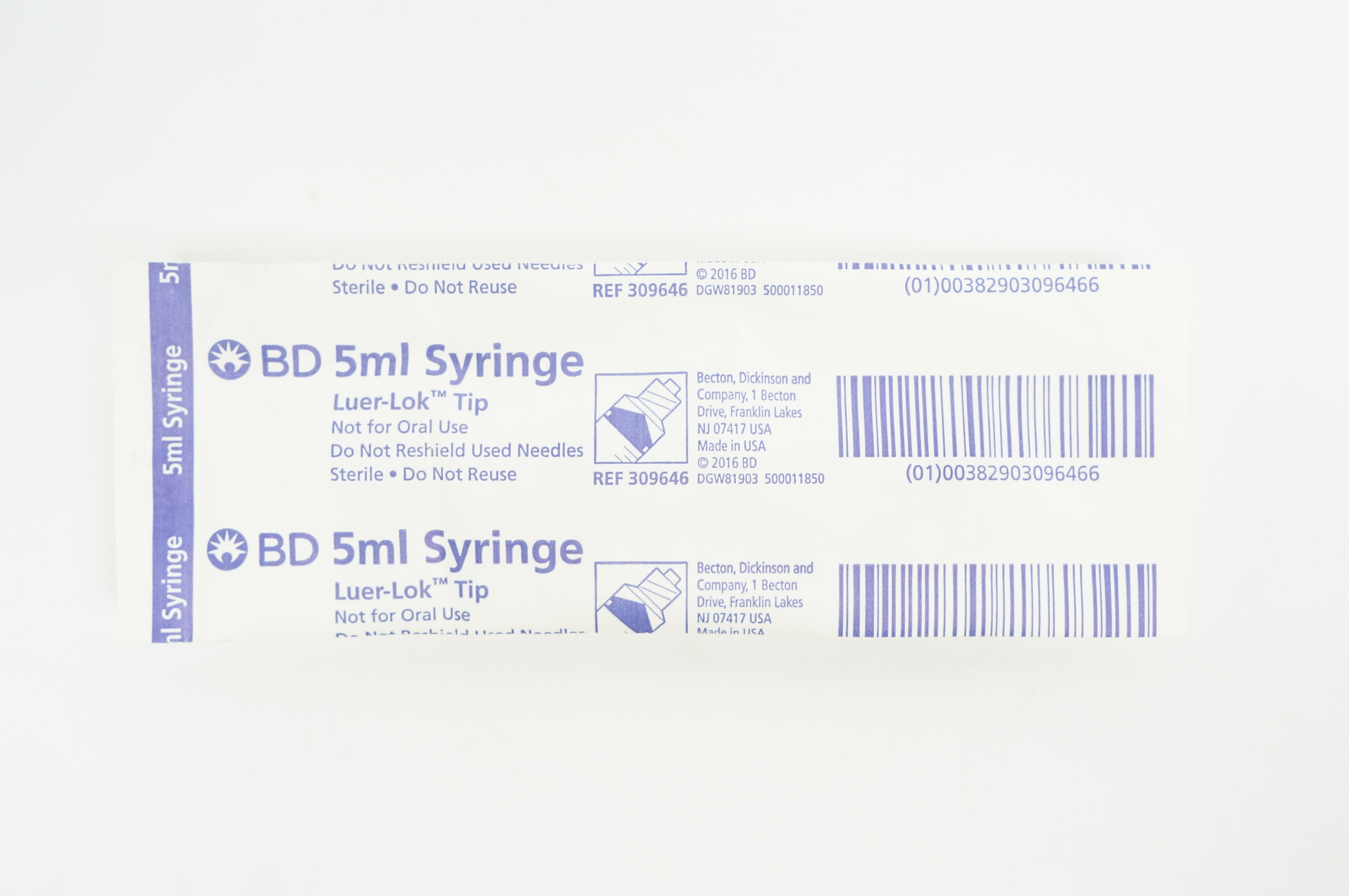 BD 309646 Syringe Luer Lok Tip 5 ml