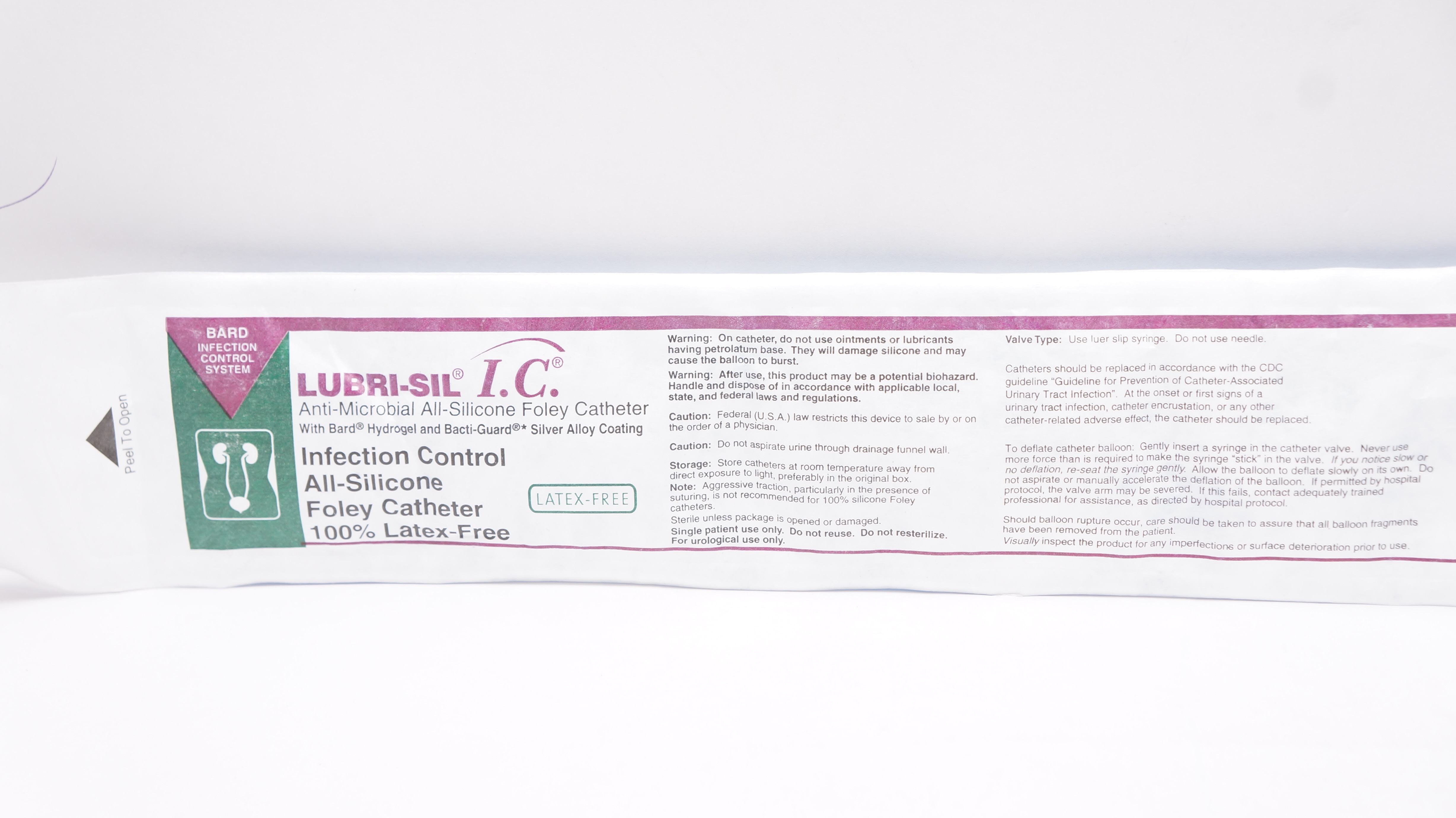 Bard 0172SI20 Lubri-Sil I.C. Anti-Microbial Foley Cath. 20Fr 5cc Balloon