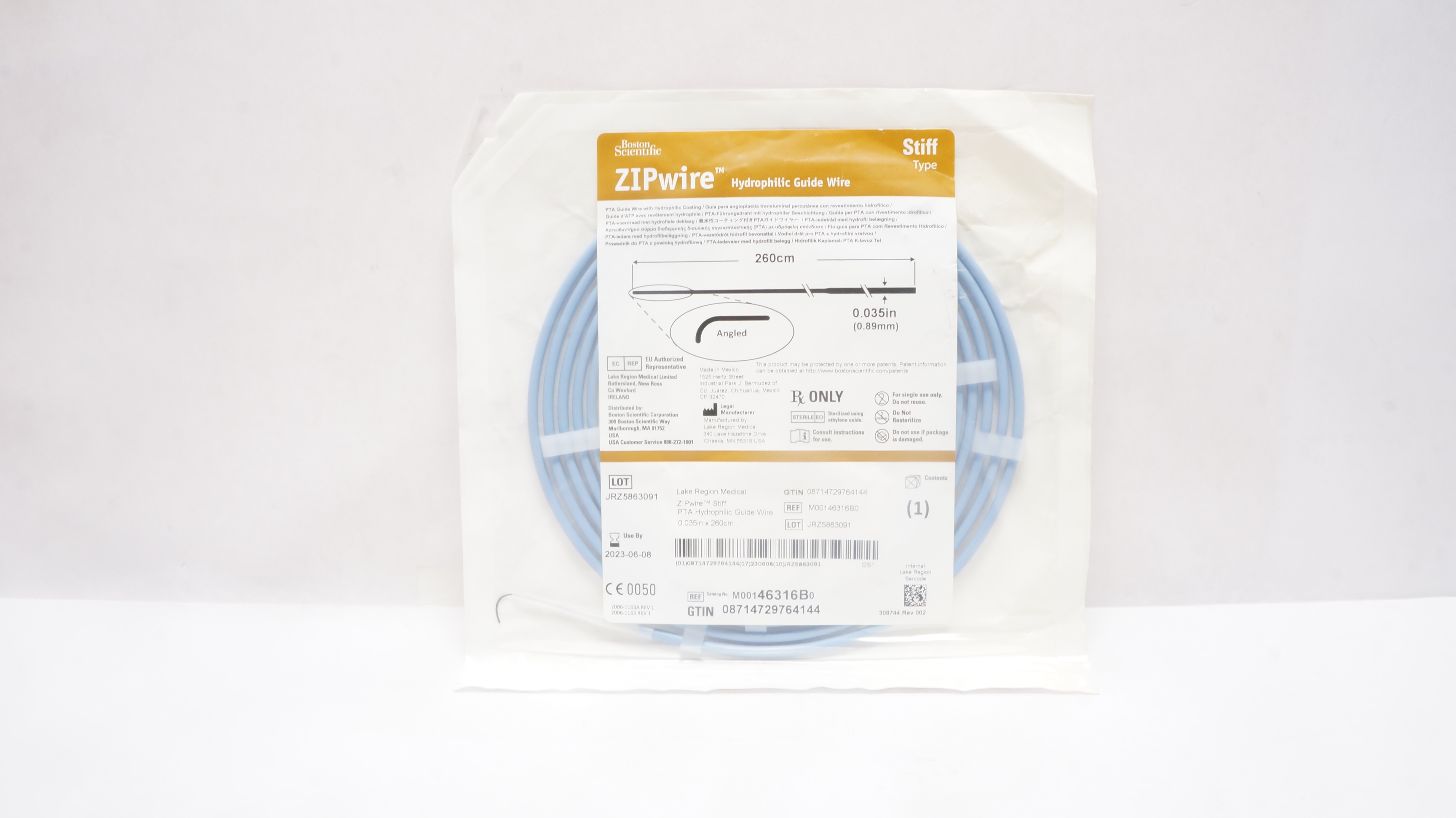 Boston Scientific M00146316B0 ZIPwire Angled Guide Wire 260cm x 0.035in