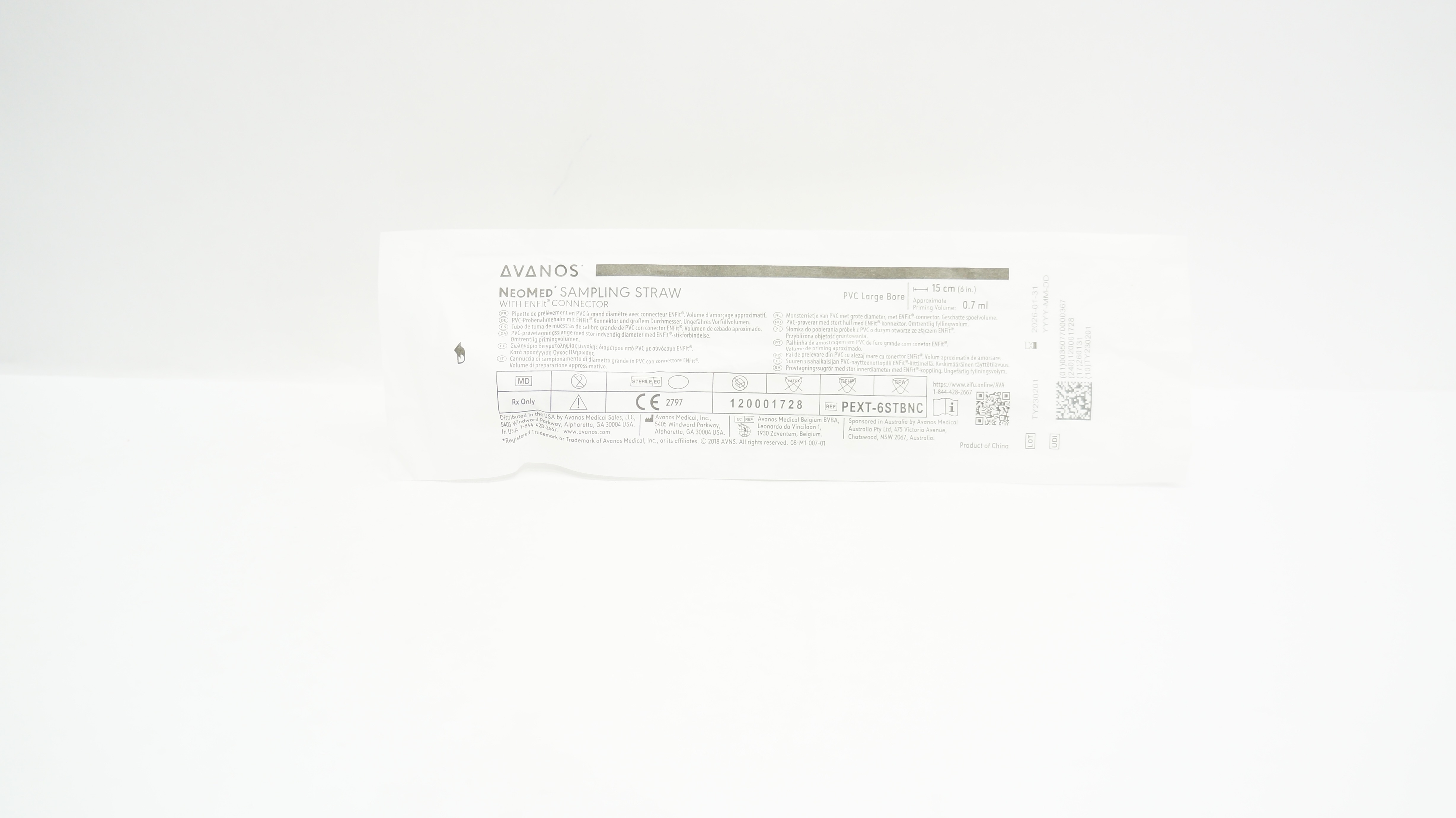 Avanos PEXT-6STBNC NeoMed Sampling Straw PVC Large Bore 0.7mL x 6inch