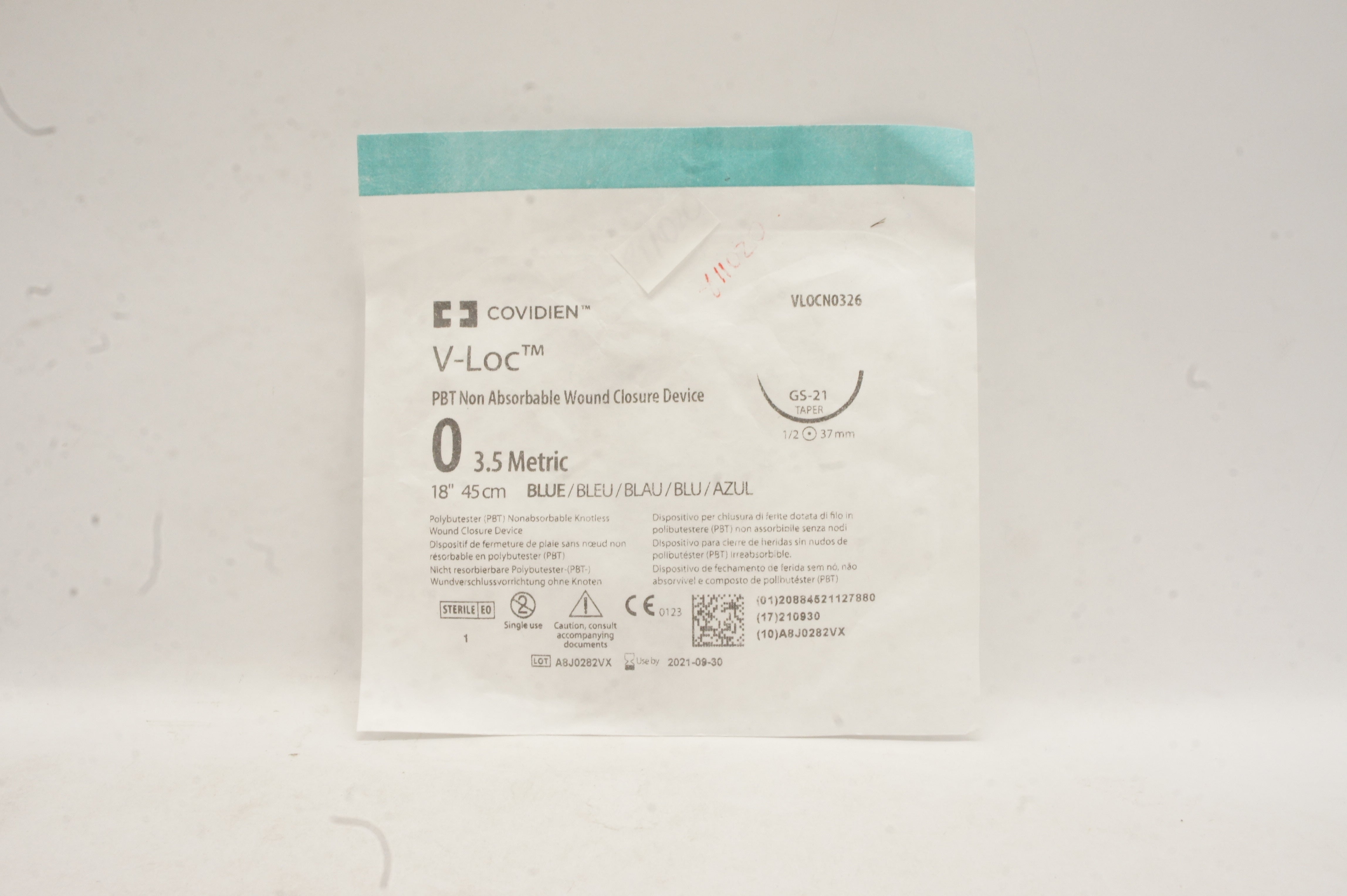 Covidien VLOCN0326 GS-21 Tap 1/2 37mm PBT Non Absorbable Wound Closure Device