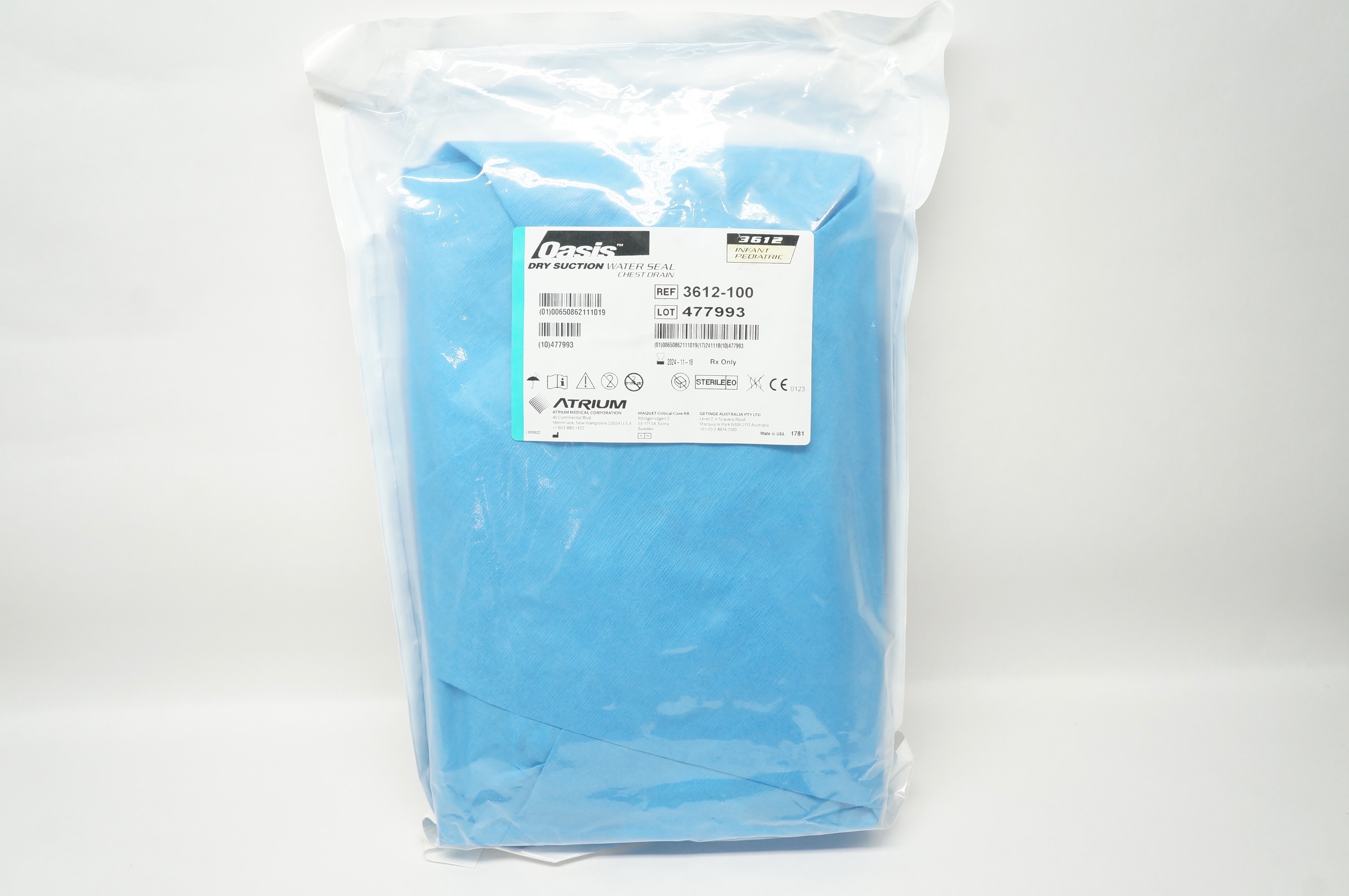 Atrium 3612-100 Oasis Dry Suction Water Seal Chest Drain Infant Pediatric