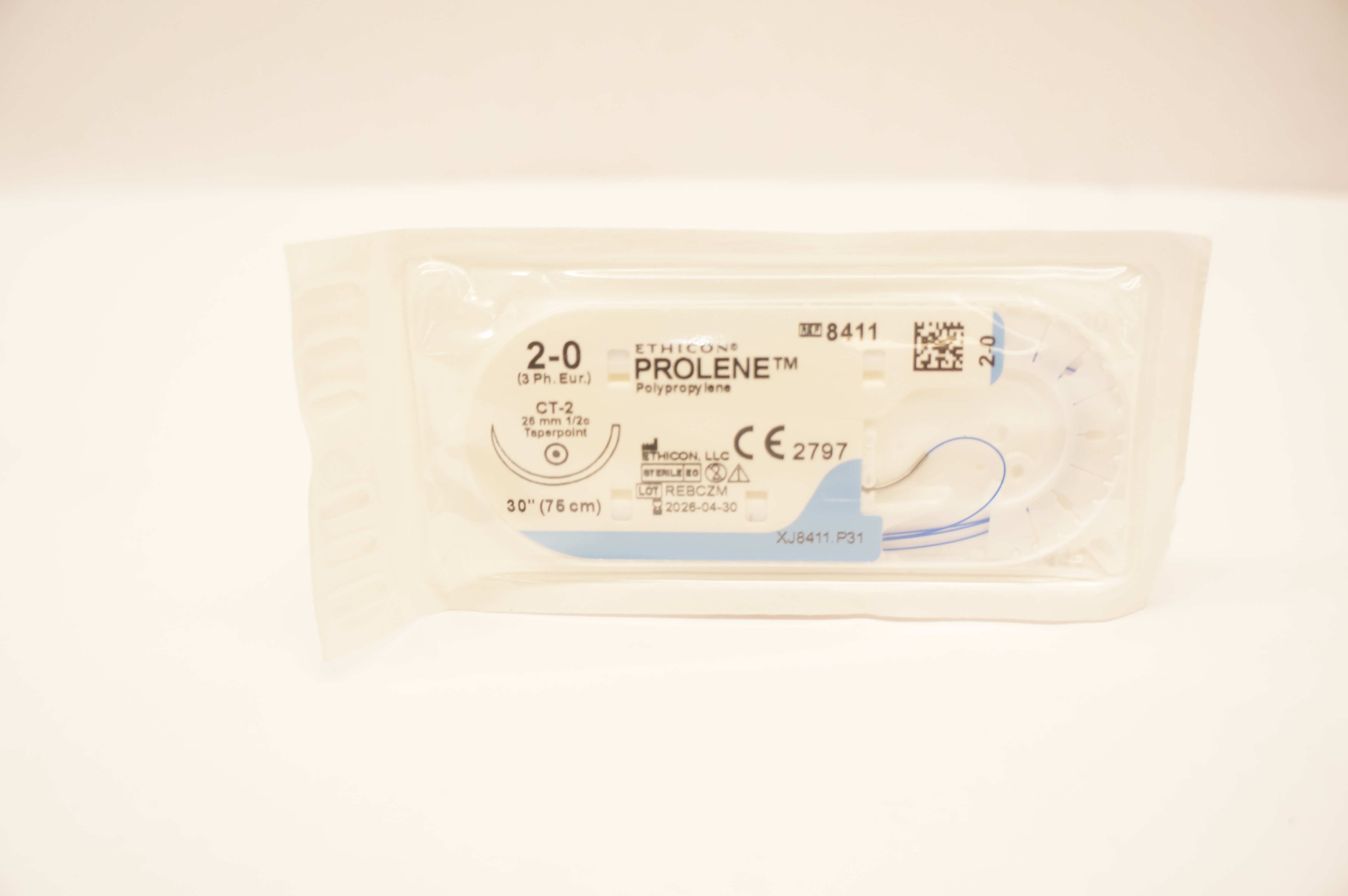 Ethicon 8411 2-0 PROLENE Polypropylene Stre CT-2 26mm 1/2c Taperpoint, 30inch