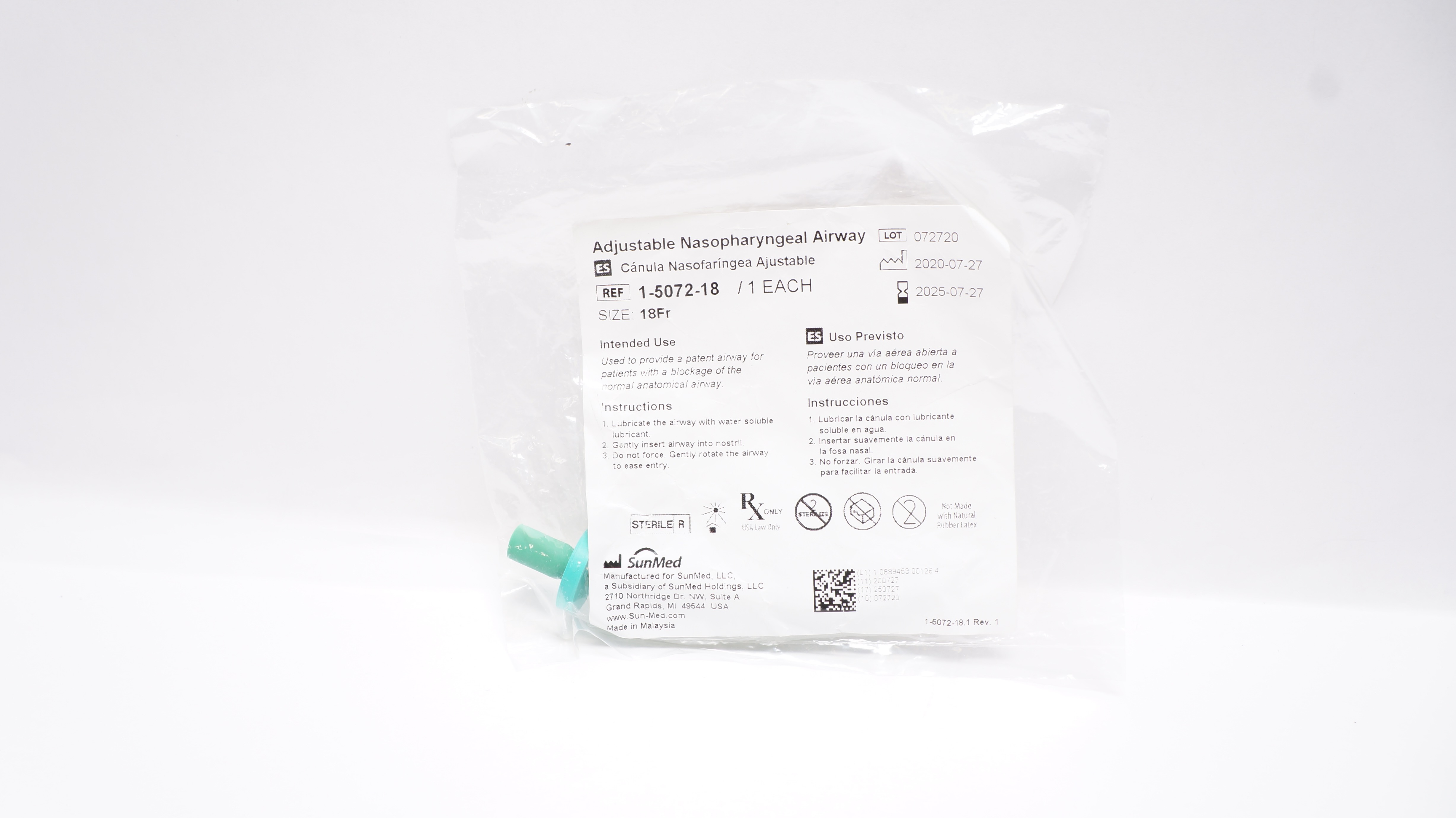SunMed 1-5072-18 Adjustable Nasopharyngeal Airway 18Fr