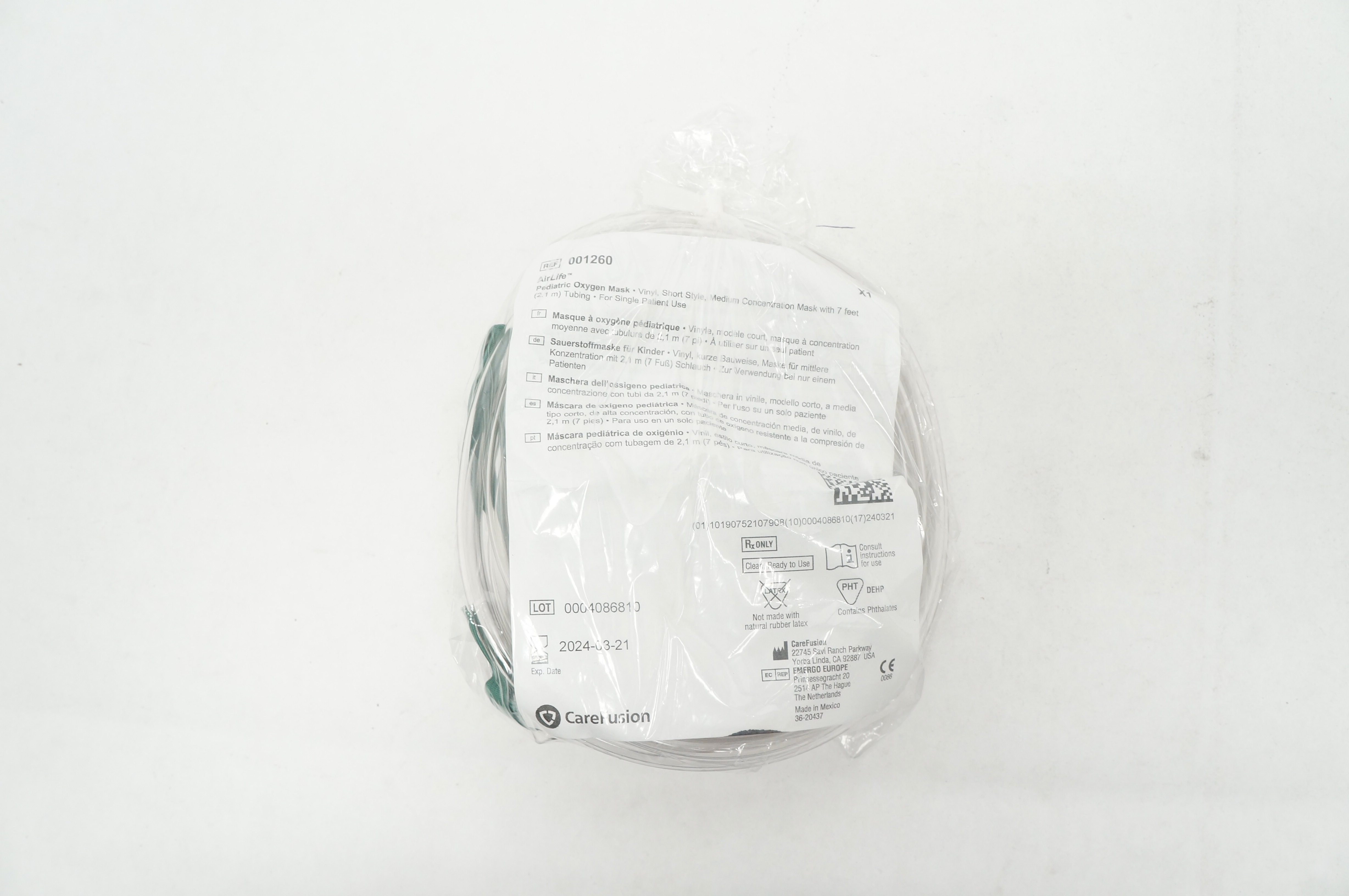 CareFusion 001260 AirLife Pediatric Oxygen Mask Vinyl Short Style
