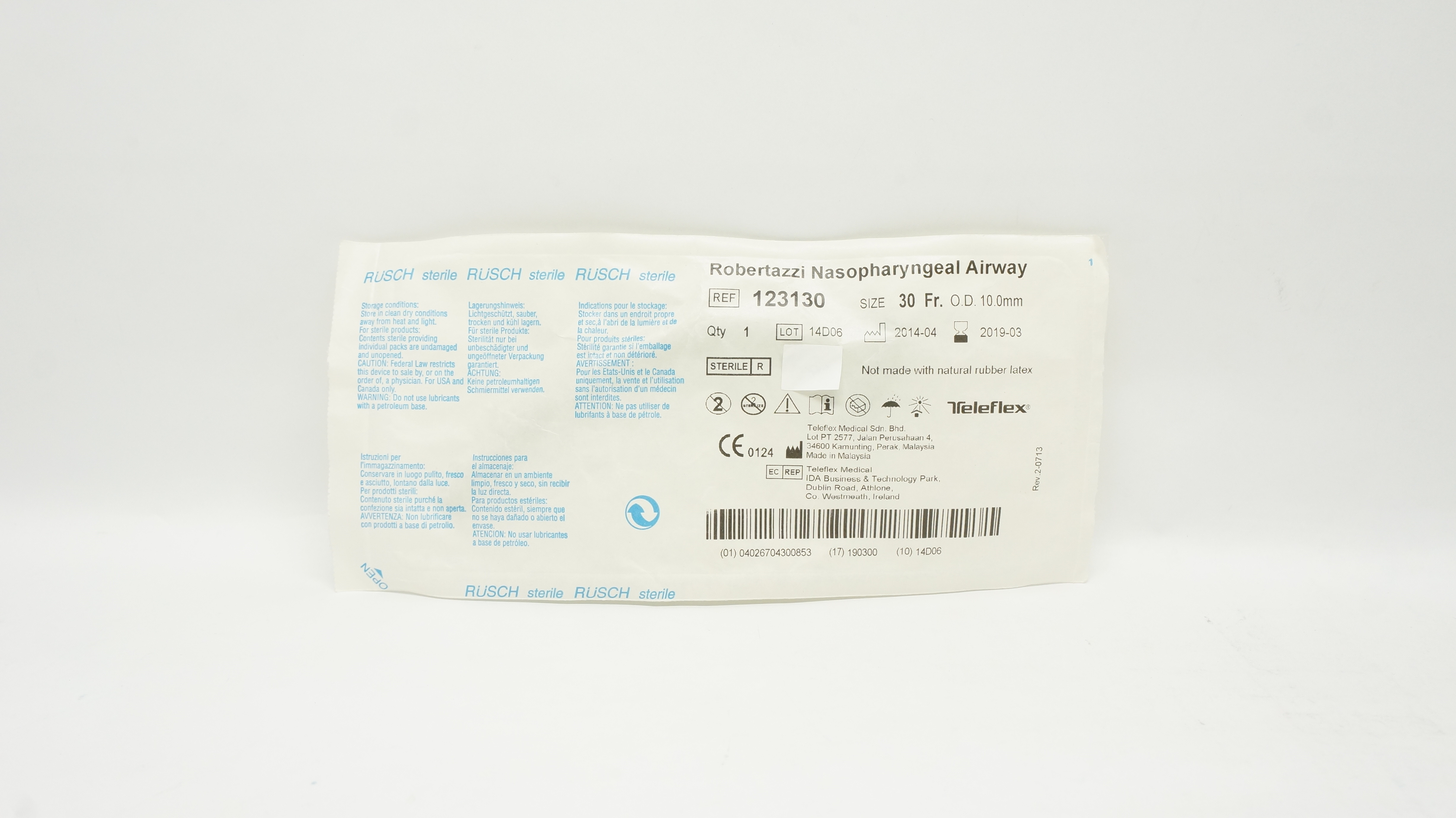Teleflex 123130 Rusch Robertazzi Nasopharyngeal Airway 30Fr x 10.0mm O.D. (x)