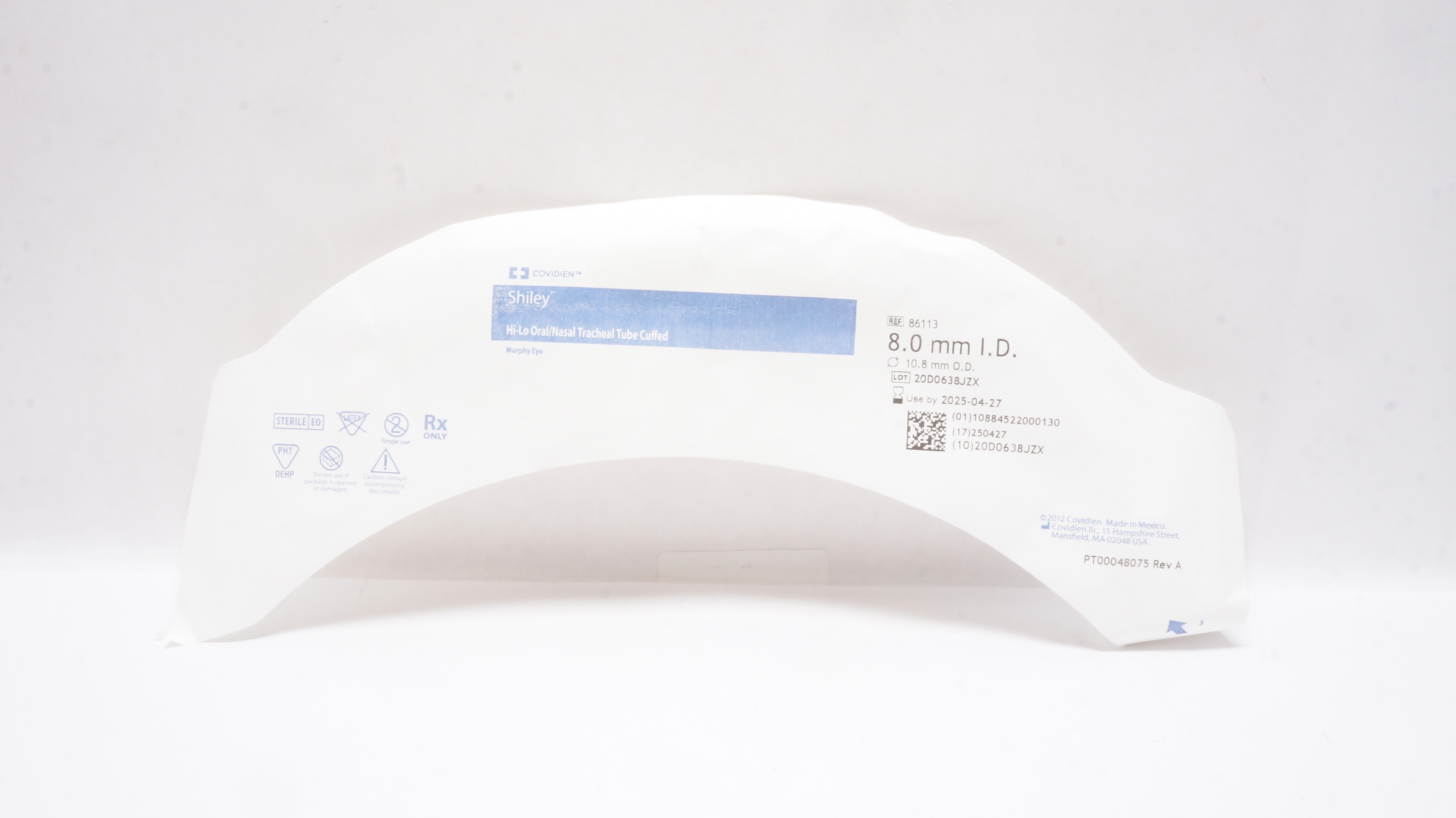 Covidien 86113 Shiley Hi-Lo Oral/Nasal Tracheal Tube Cuffed 8.0ID x 10.8mm OD