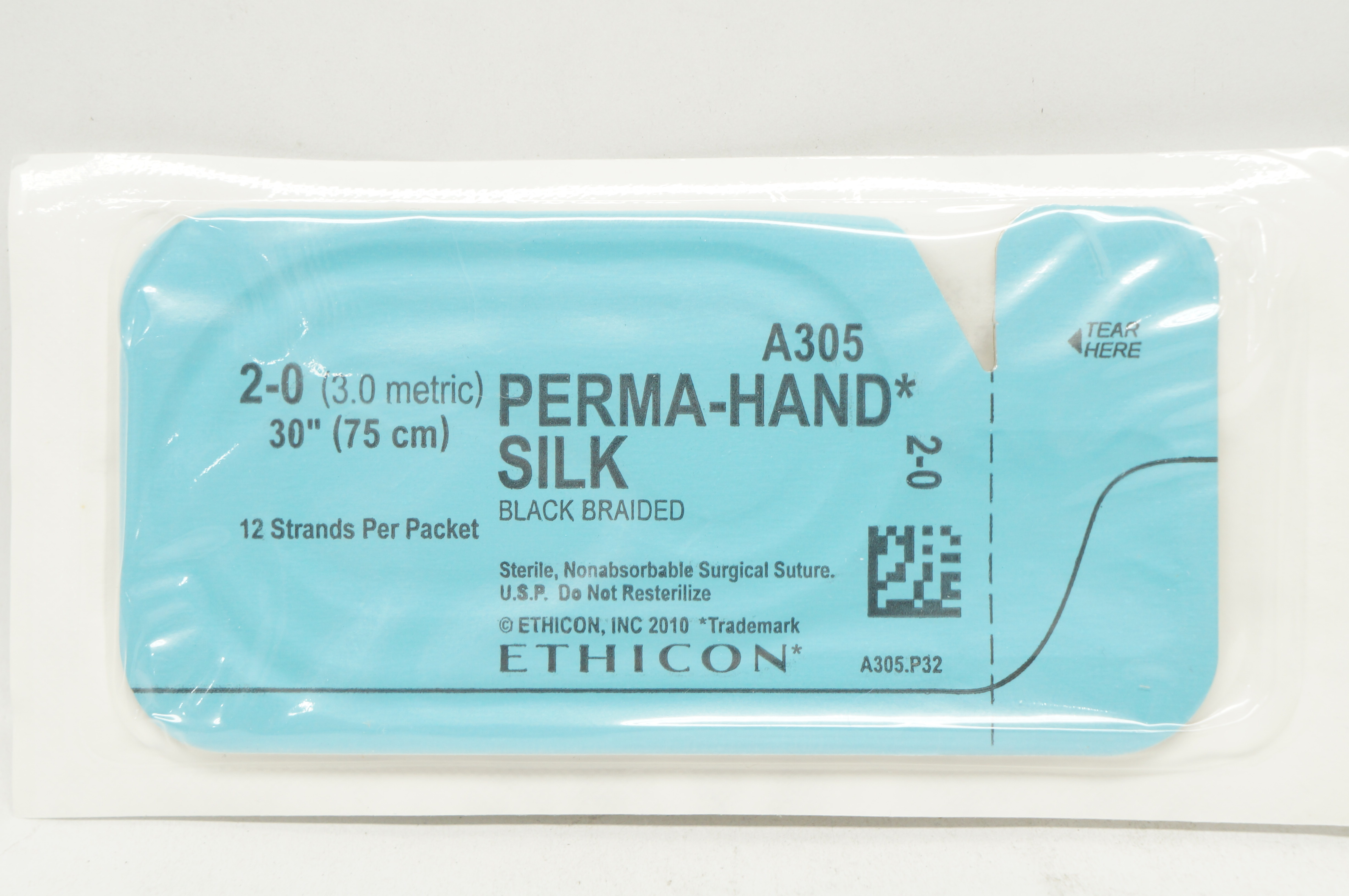 Ethicon A305 2-0 Perma-Hand Silk Black Braided Stre 30inch