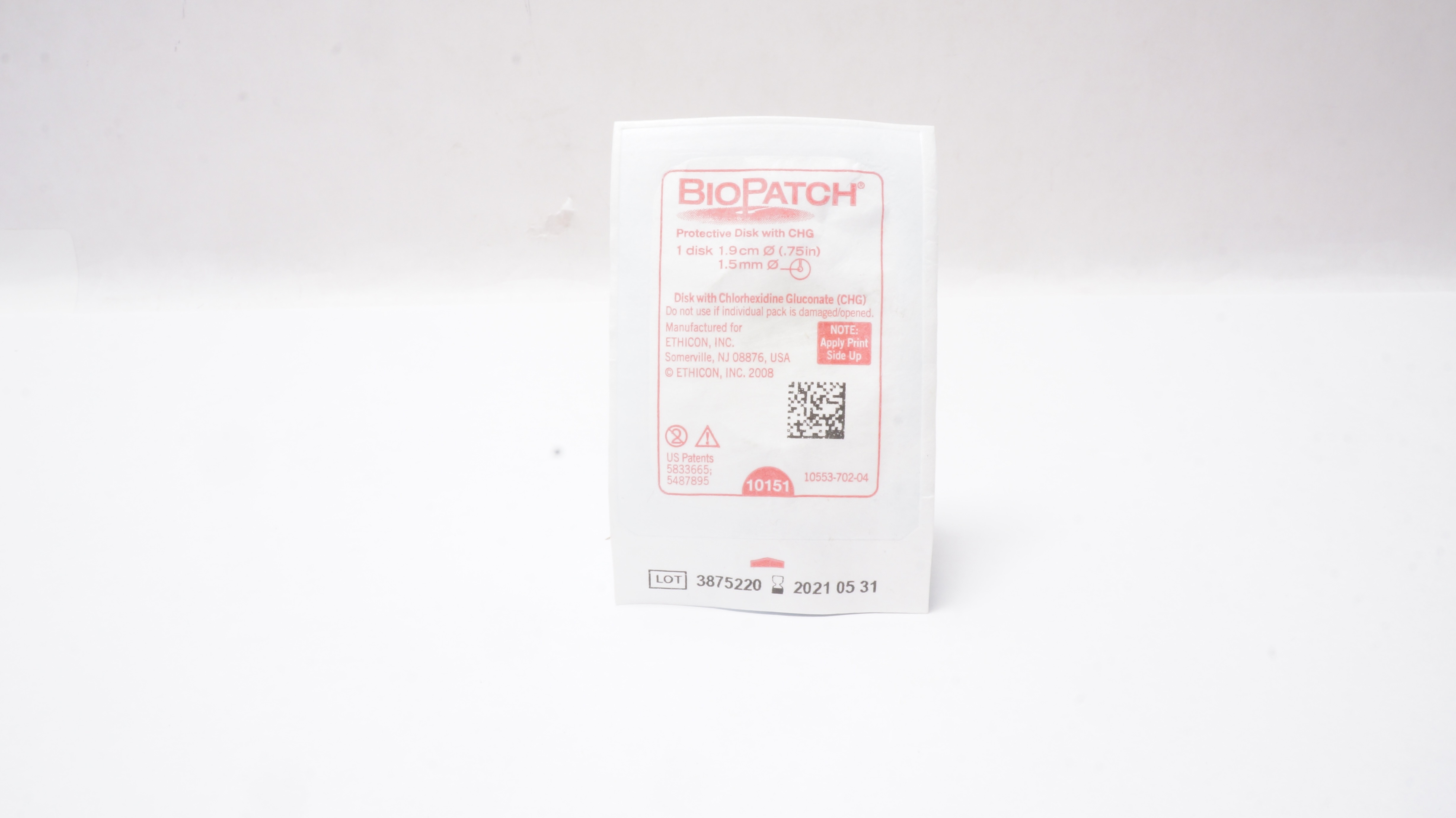 Ethicon 10151 BioPatch Protective Disk with CHG 0.75inch x 1.5mm (x)