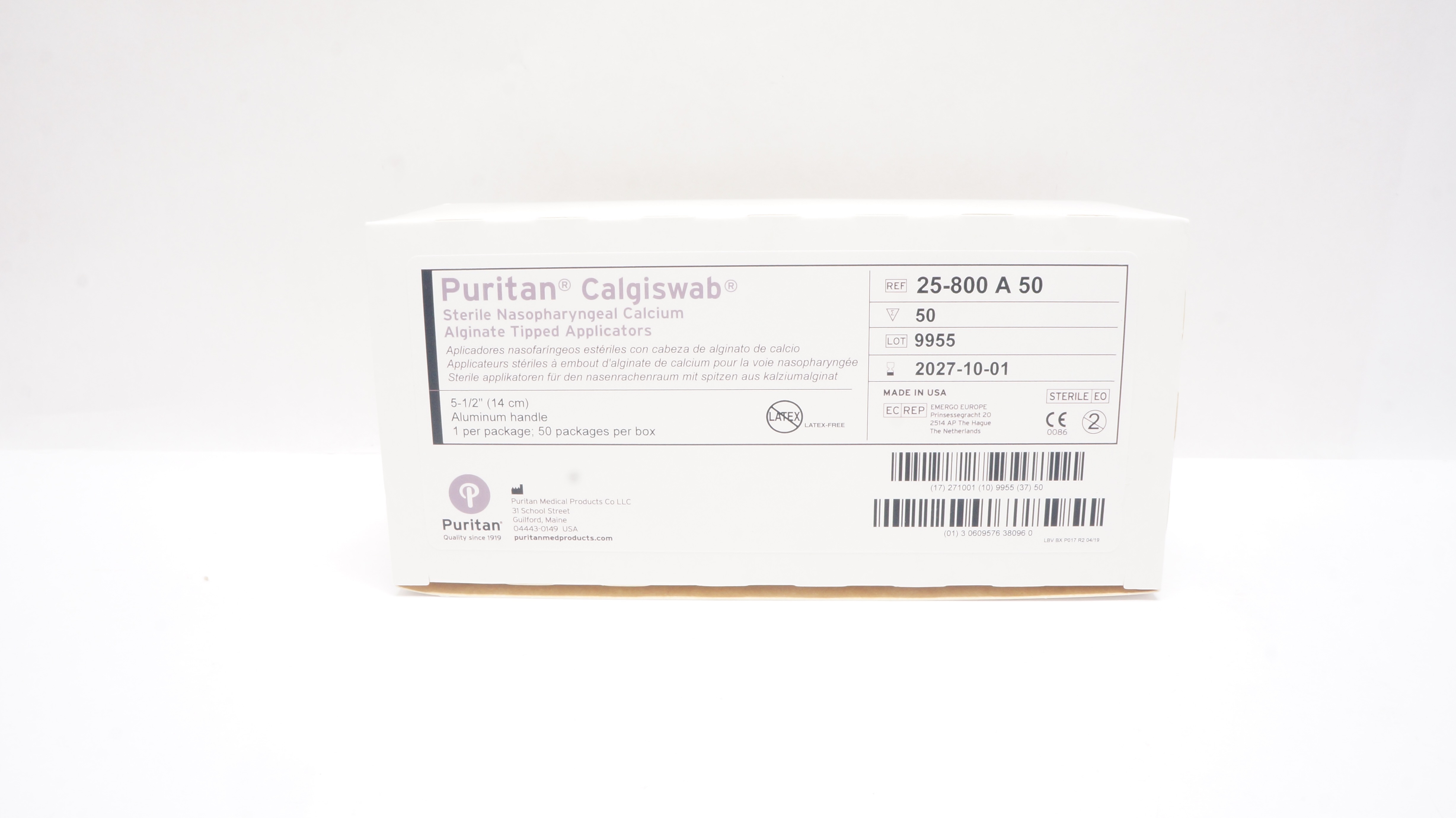 Puritan 25-800A50 Calgiswab Nasopharyngeal Applicators 5-1/2inch - Box of 50