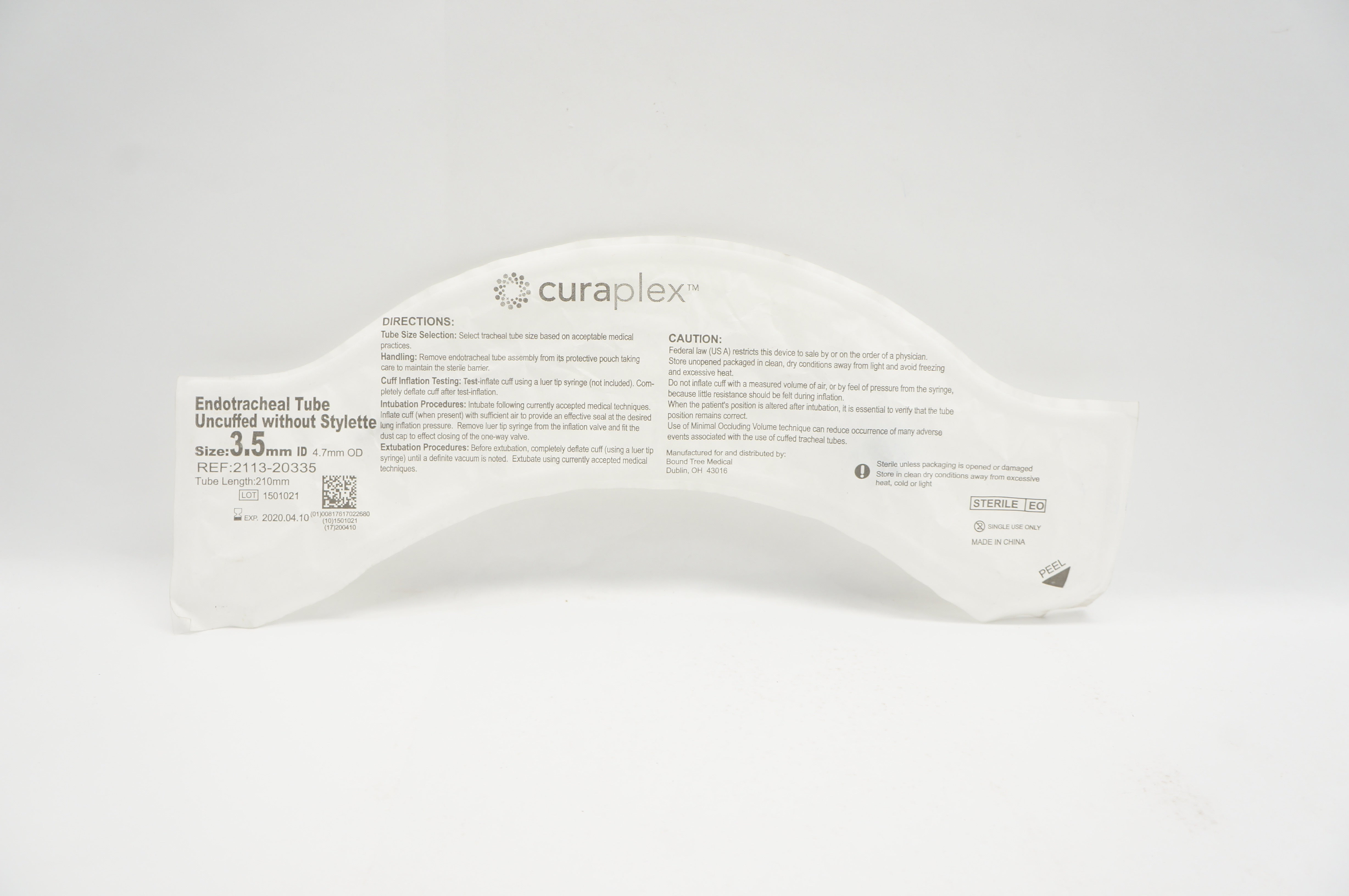 Curaplex 211320335 Endotracheal Tube, Uncuffed without Stylette 3.5 ID (x)
