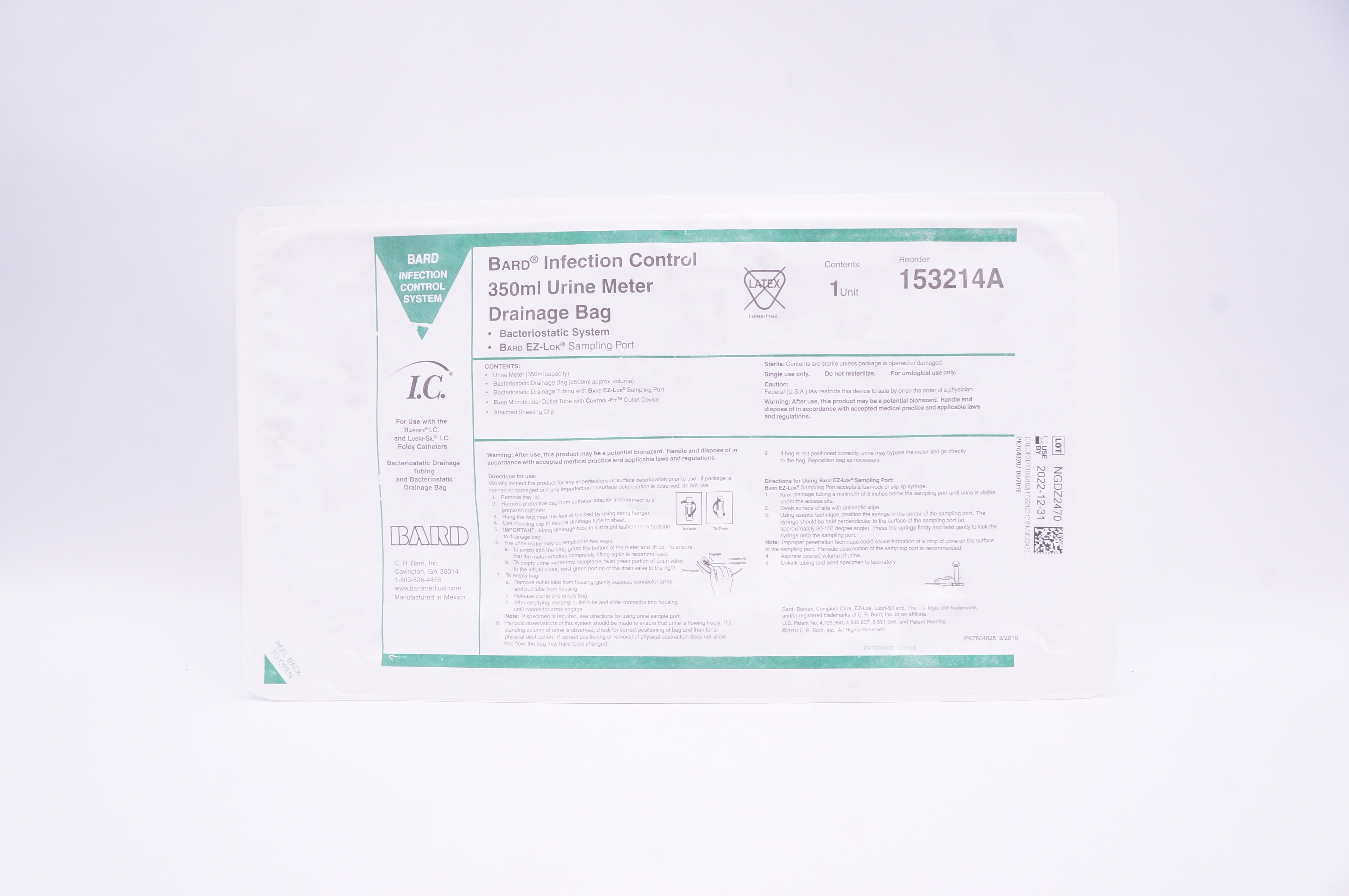 Bard 153214A Infection Control 350 ml Urine Meter Drainage Bag