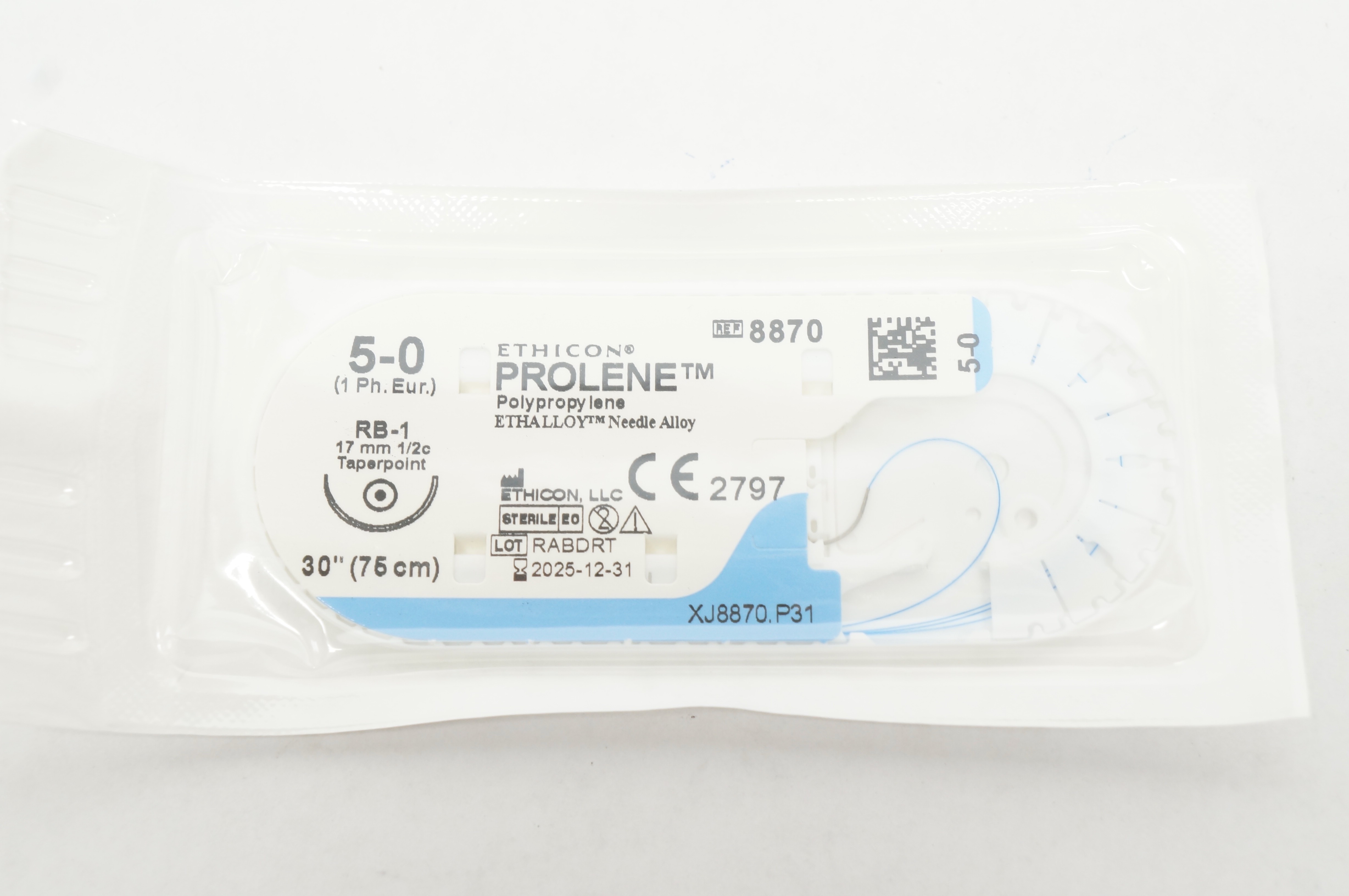 Ethicon 8870 5-0 Prolene Polypropylene Stre RB-1 17mm 1/2c Taperpoint, 30 inch
